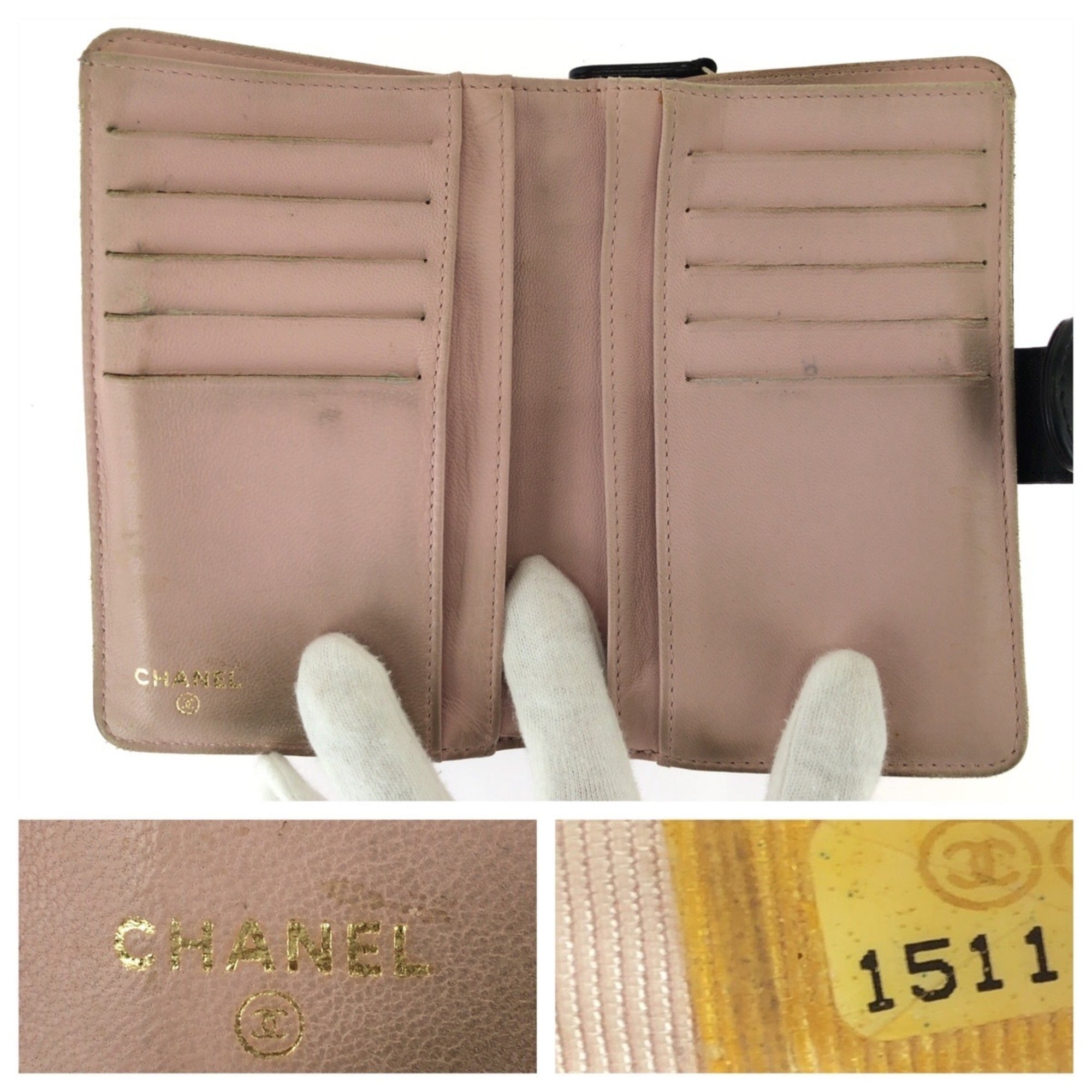 Chanel Black Pink Leather Middle Wallet (Bi-Fold) (Pre-Owned)