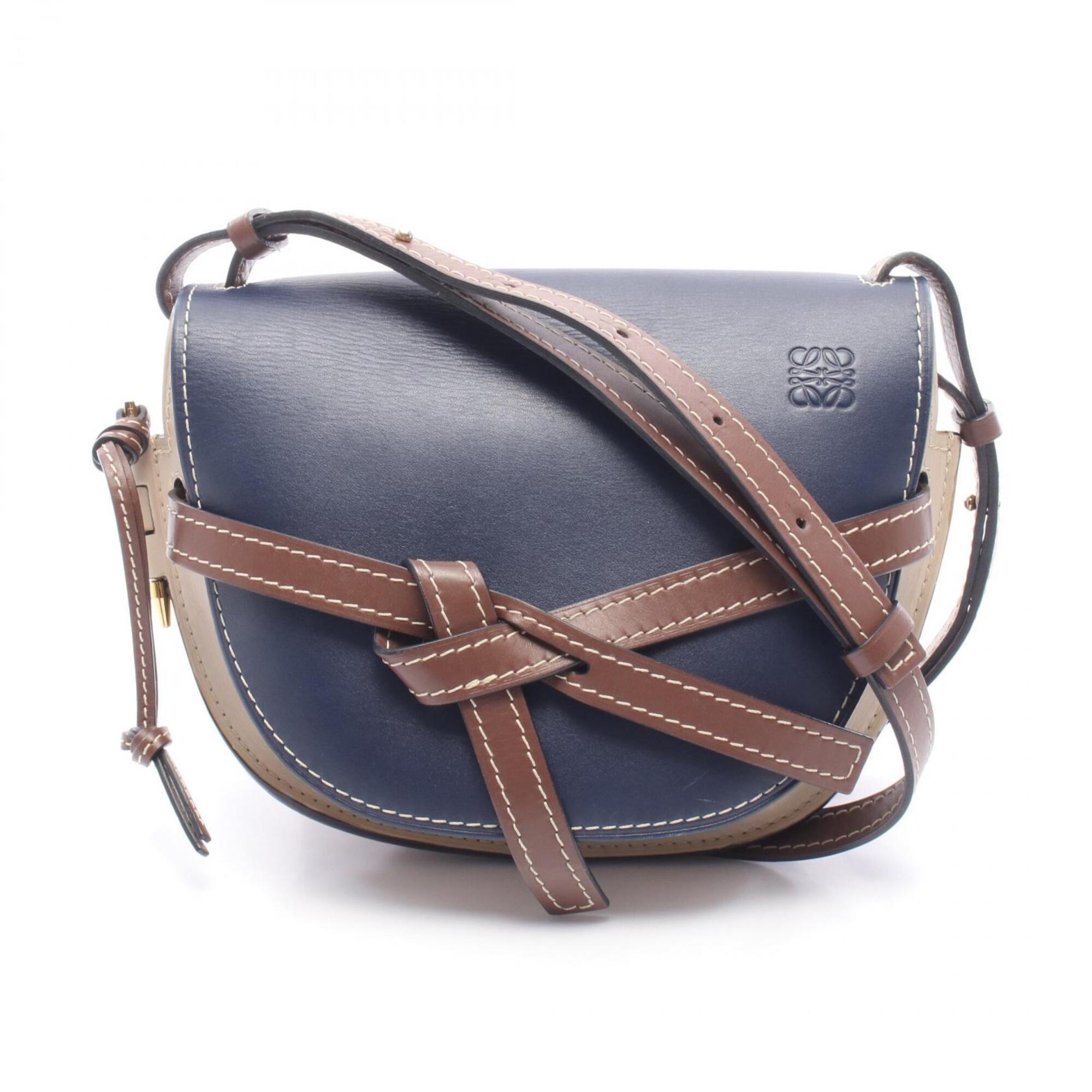 Loewe Beige Brown Navy Leather Handbag Shoulder Bag (Pre-Owned)