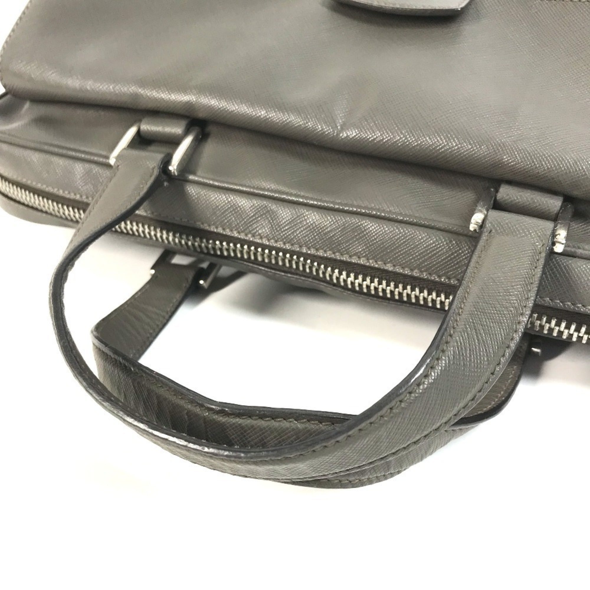 Prada Gray Leather Briefcase Handbag Tote Bag (Pre-Owned)