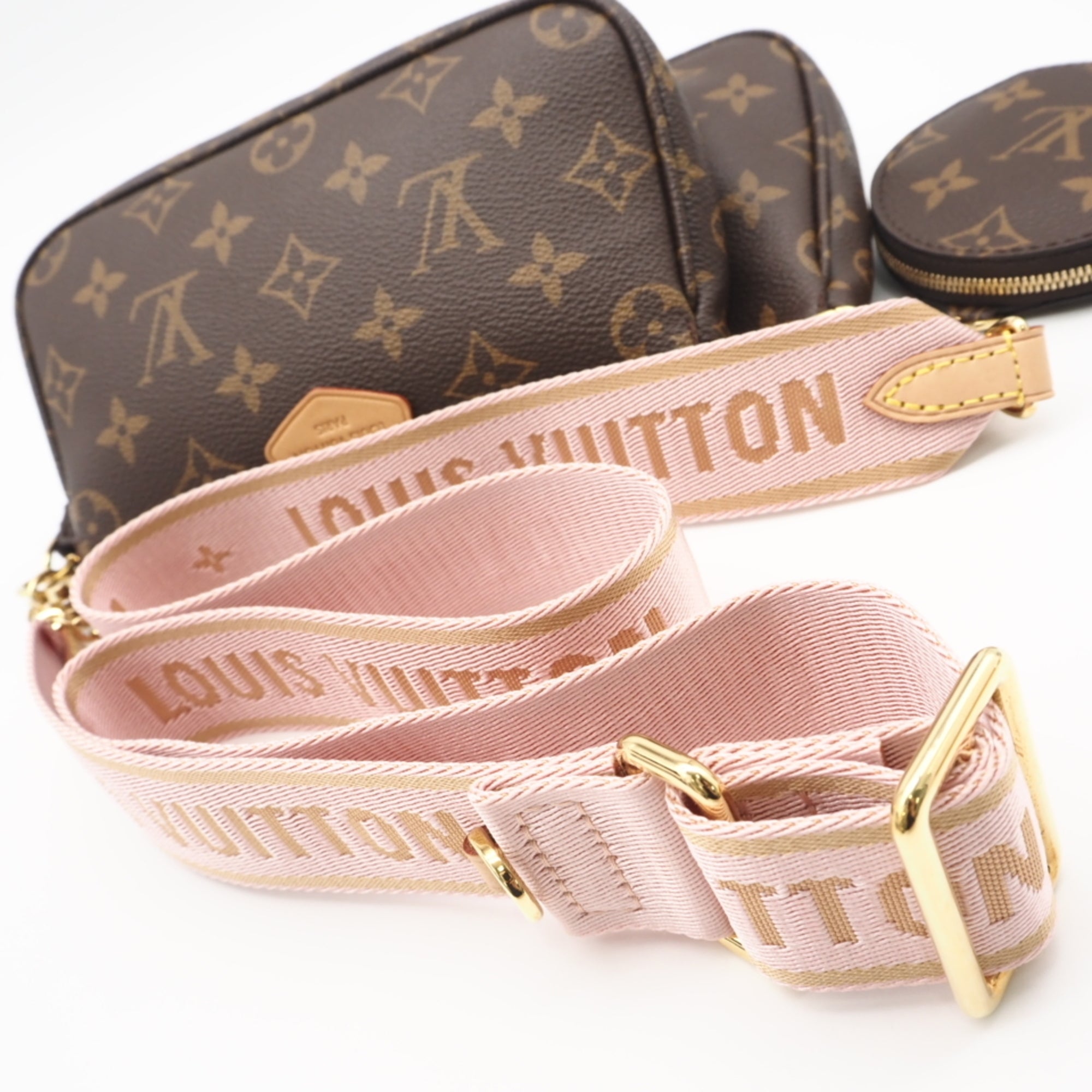 Louis Vuitton Beige Pink Brown Monogram Rose Clair Leather Coated Canvas Pochette Pouch Shoulder Bag (Pre-Owned)
