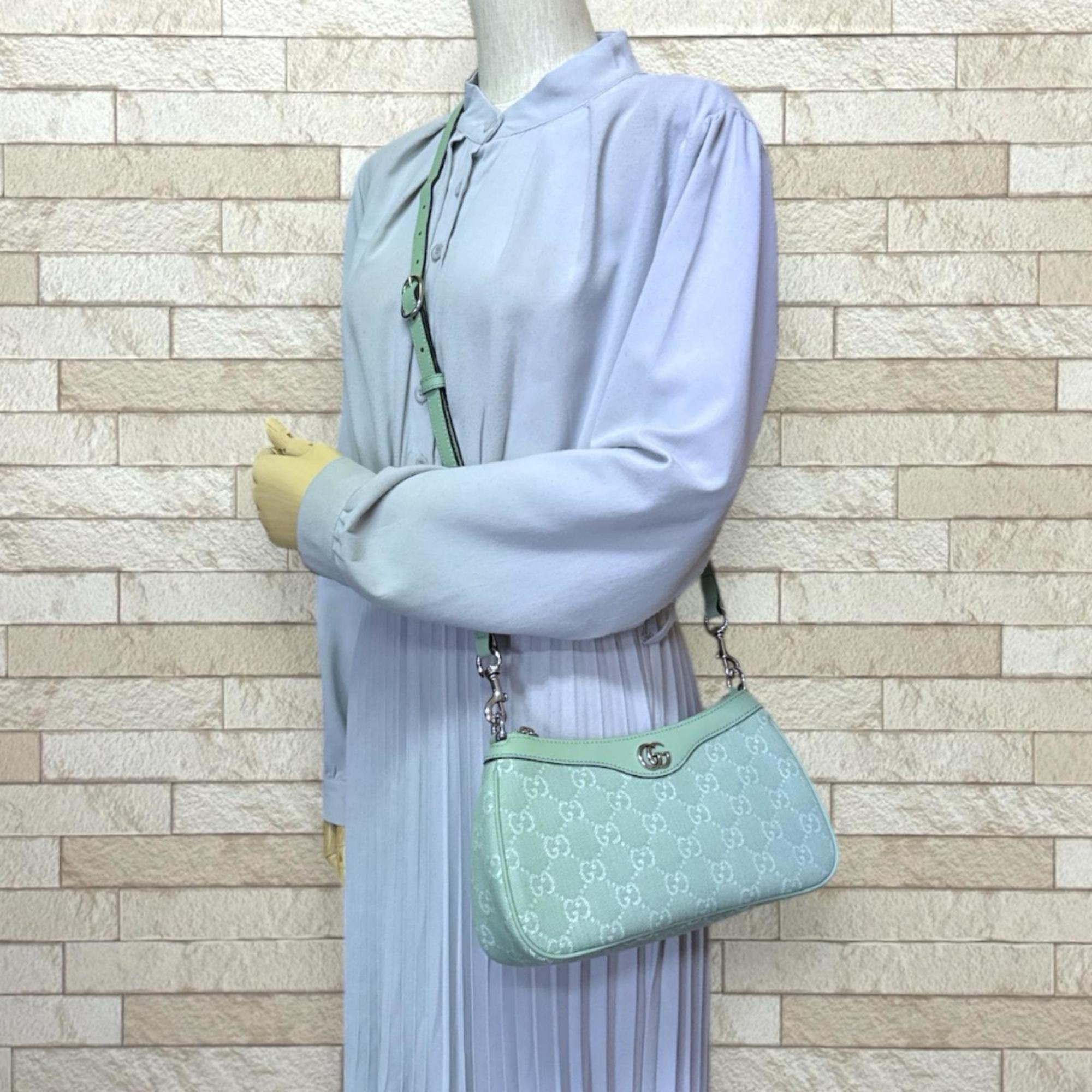 Gucci Green Pale Green Denim Shoulder Bag (Pre-Owned)