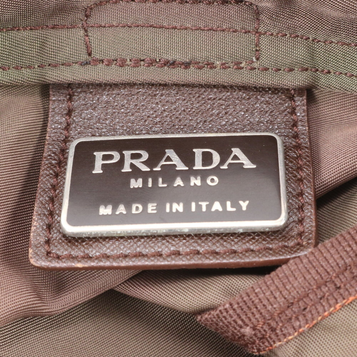 Prada Khaki Leather Nylon Backpack (Pre-Owned)