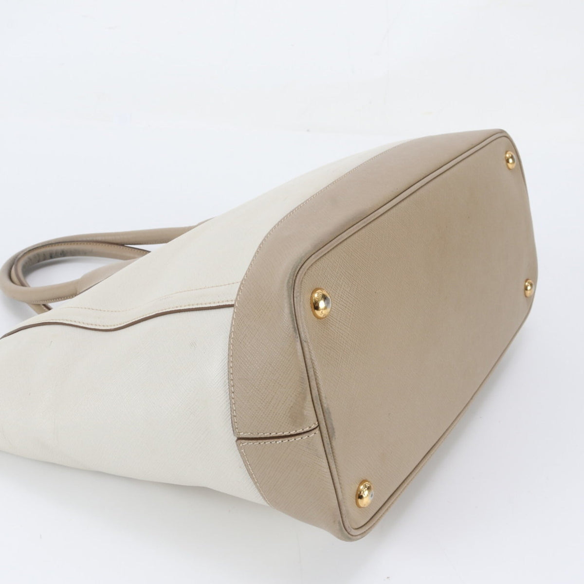 Prada Beige Leather Handbag Shoulder Bag Tote Bag (Pre-Owned)