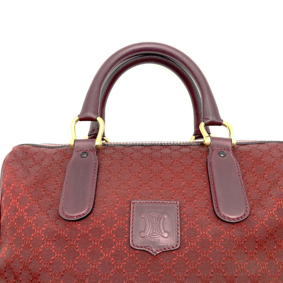 Celine Macadam Red Color Canvas Leather Boston Bag Handbag (Pre-Owned)