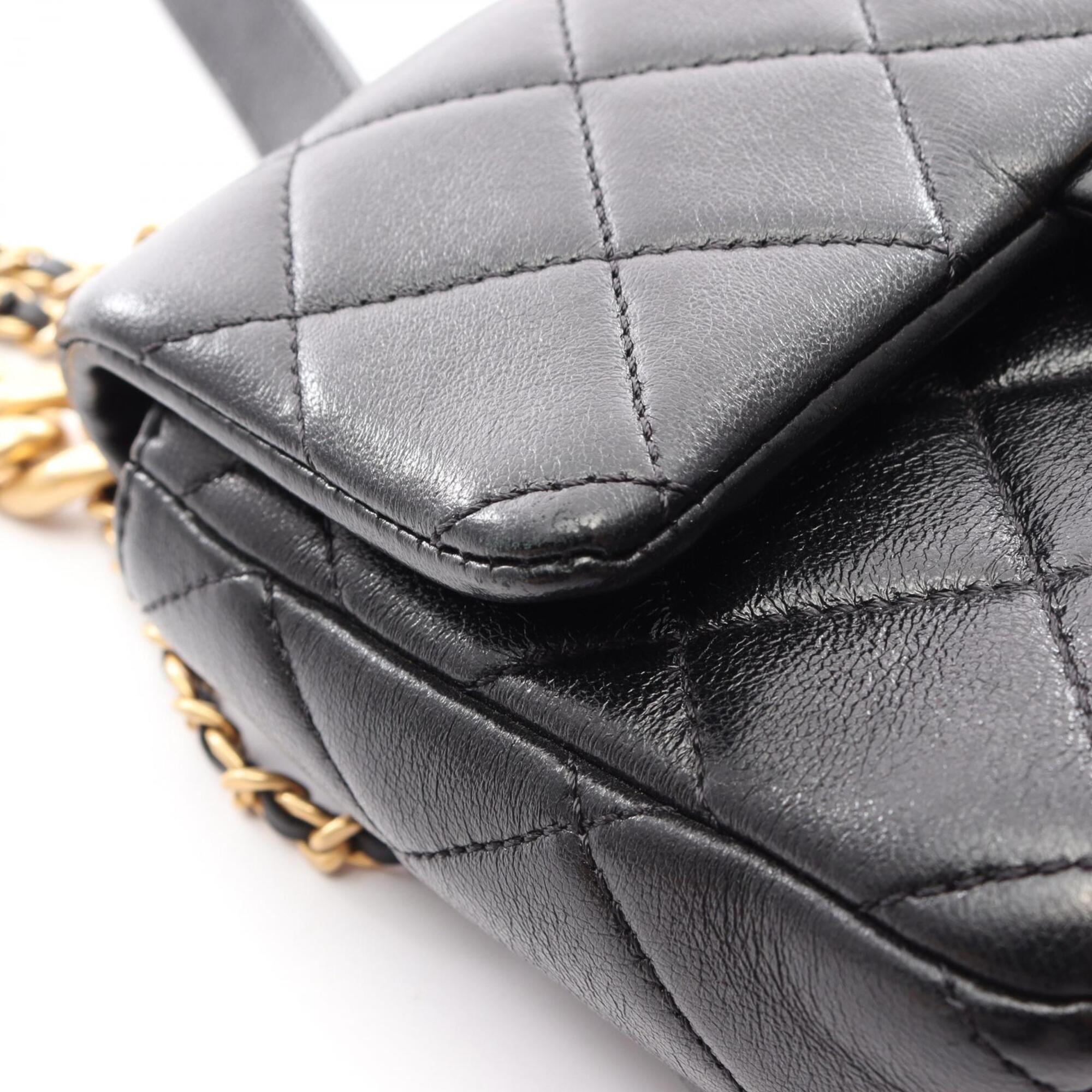 Chanel Black Leather Handbag Shoulder Bag (Pre-Owned)