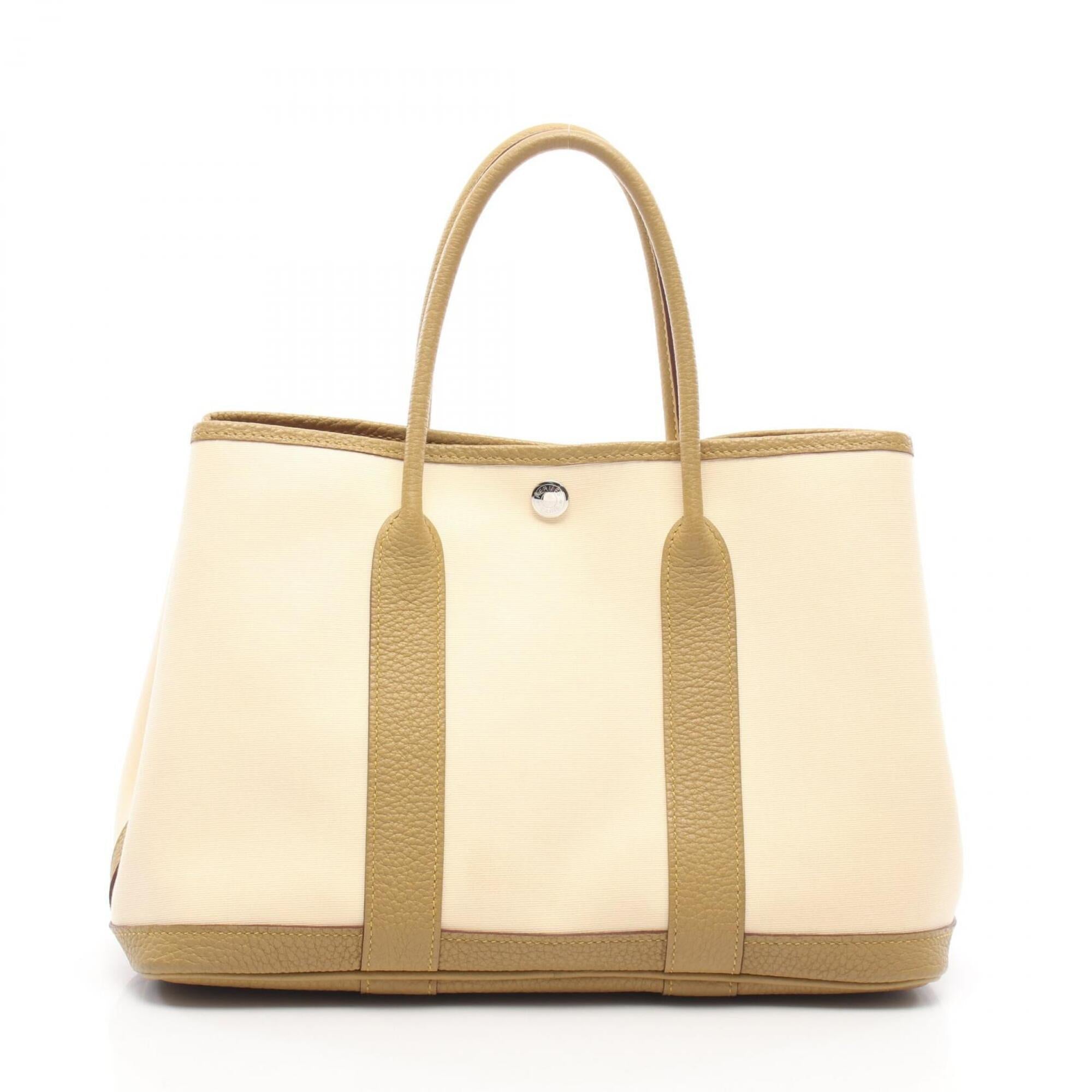 Hermes Ivory Khaki Toile Officier Negonda Leather Handbag Tote Bag (Pre-Owned)