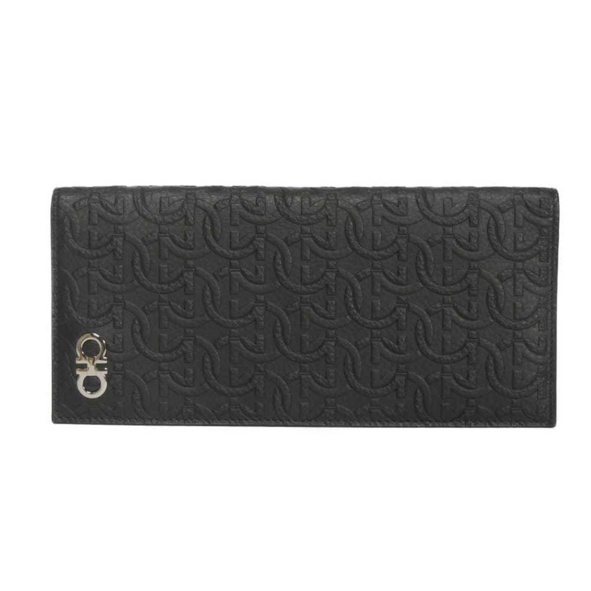 Salvatore Ferragamo Gancini Black Leather Long Wallet (Bi-Fold) (Pre-Owned)