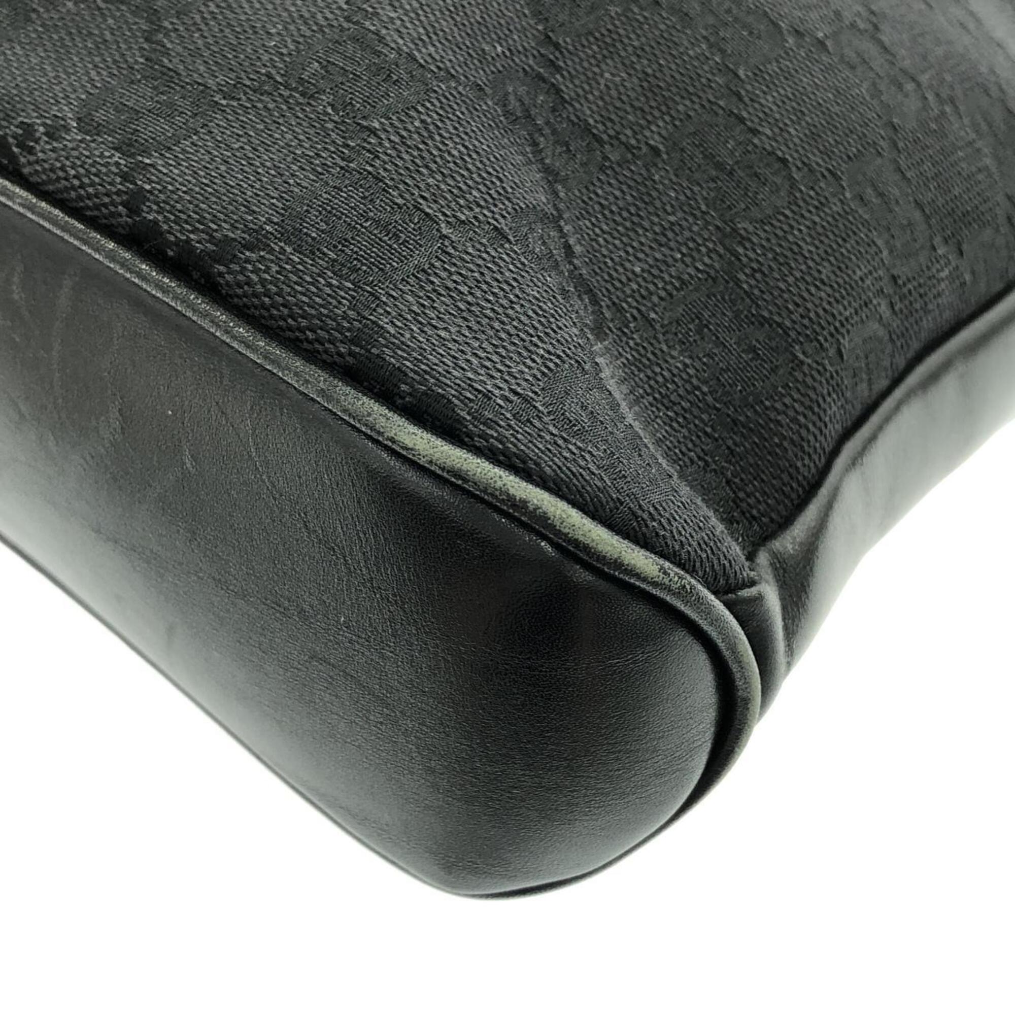 Gucci Gg Canvas Black Gg Canvas Leather Shoulder Bag (Pre-Owned)