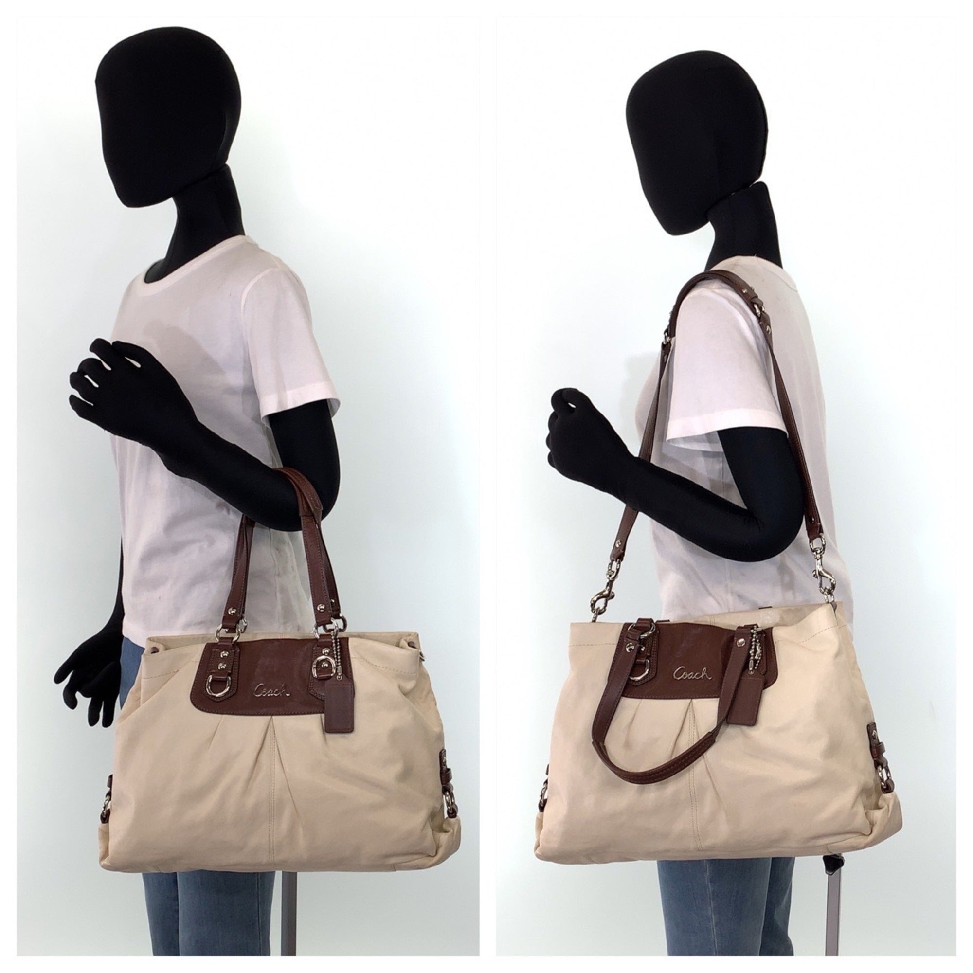 Coach Beige Brown Leather Shoulder Bag Tote Bag (Pre-Owned)