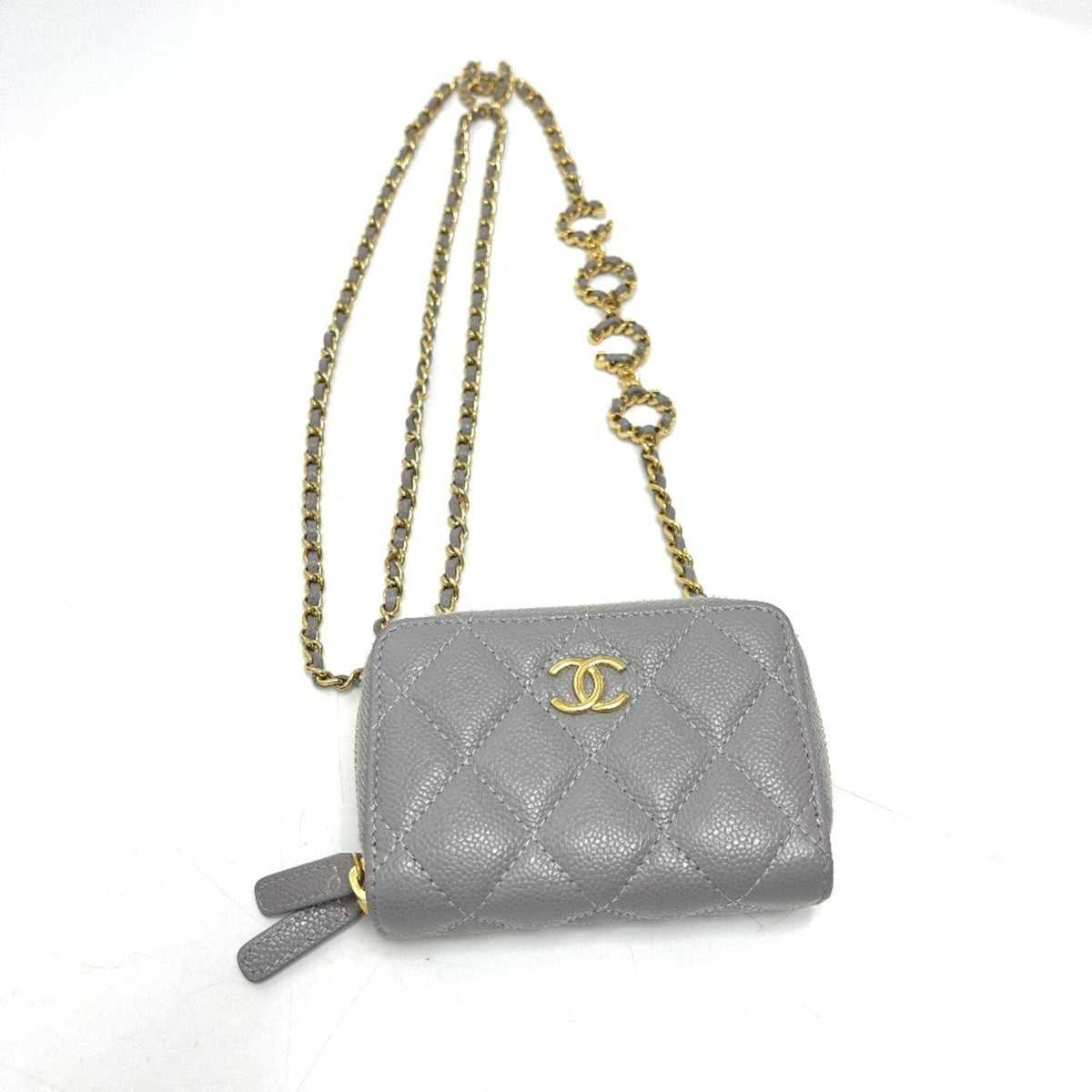 Chanel Gray Grained Calfskin Shoulder Bag (Pre-Owned)