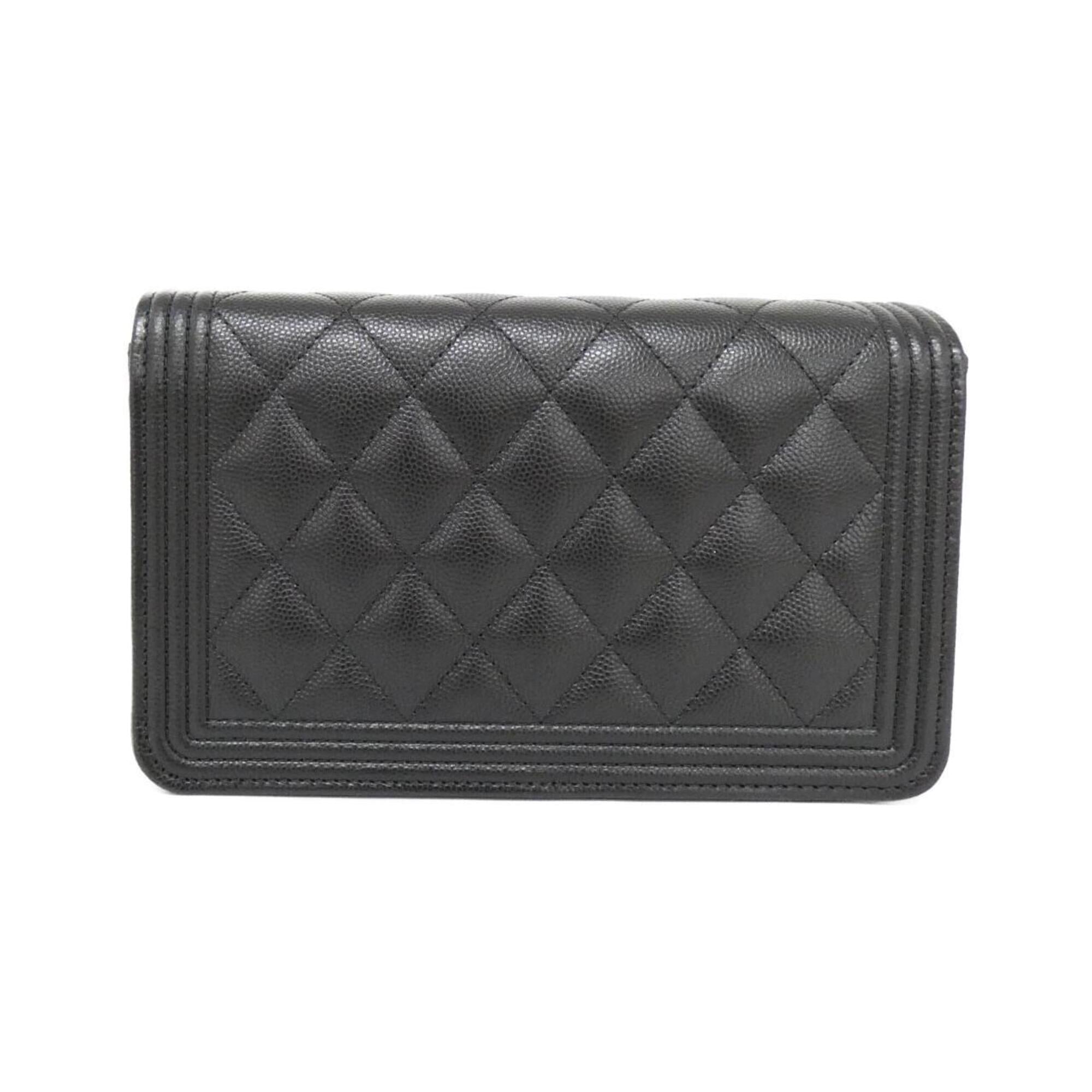 Chanel Black Grained Calfskin Chain/Shoulder Wallet (Pre-Owned)