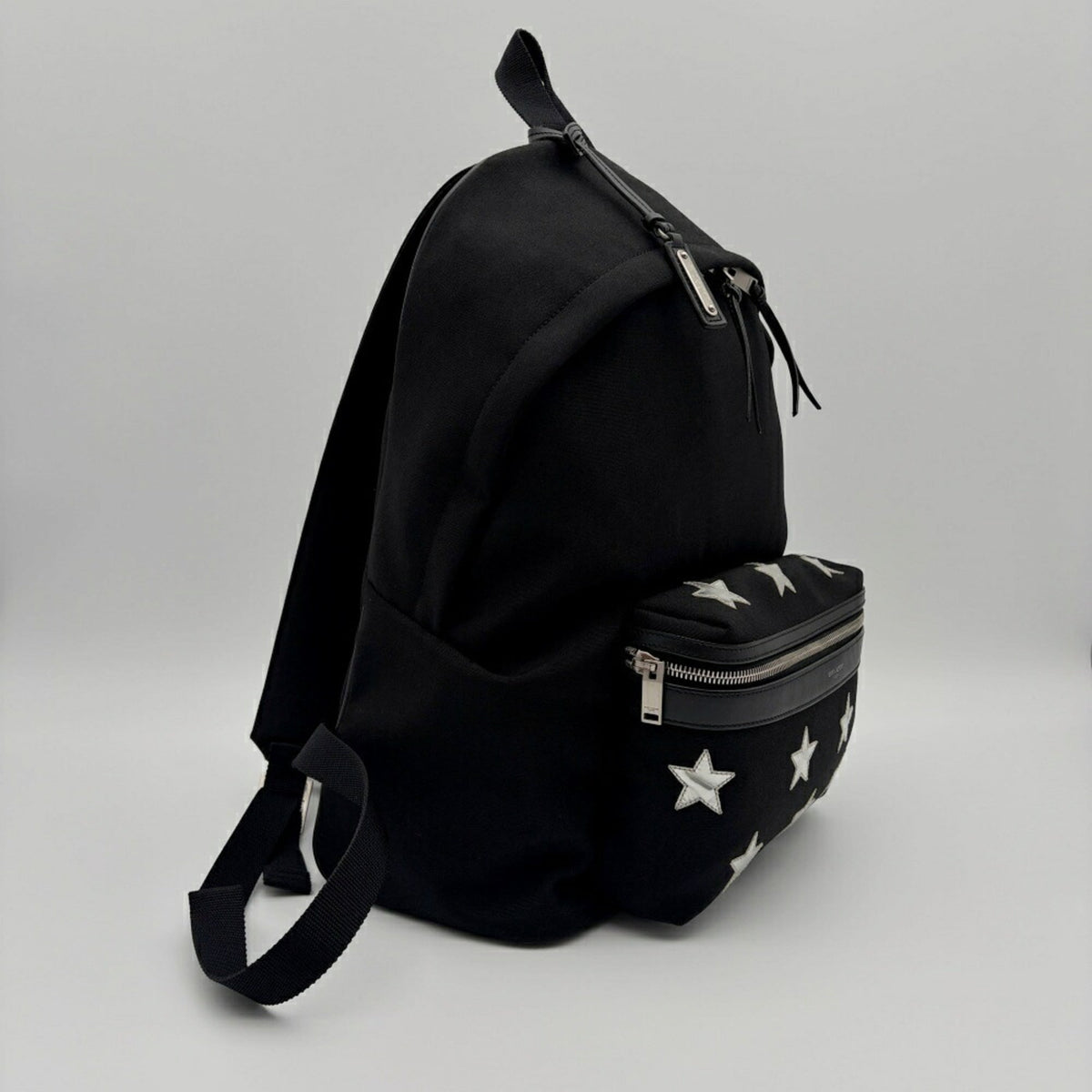 Saint Laurent Black Silver Canvas Leather Backpack (Pre-Owned)
