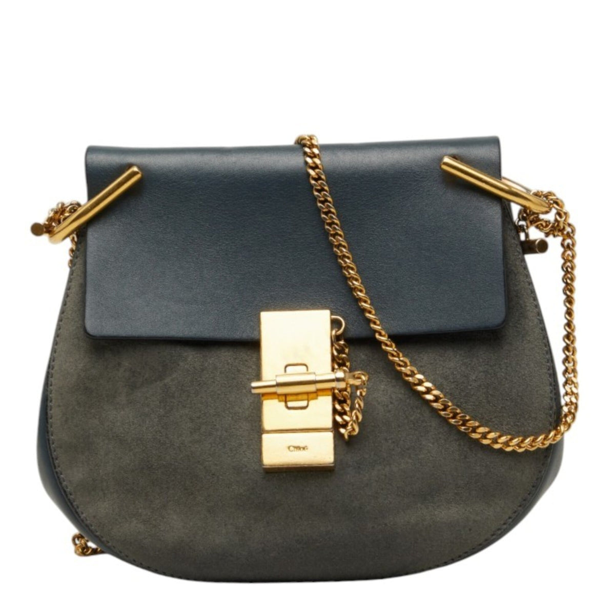 Chloé Drew Gray Suede Leather Shoulder Bag (Pre-Owned)