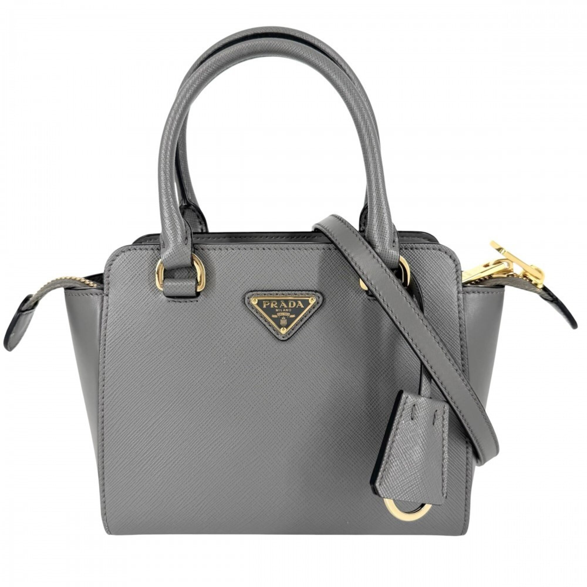 Prada Gray White Leather Handbag Shoulder Bag (Pre-Owned)