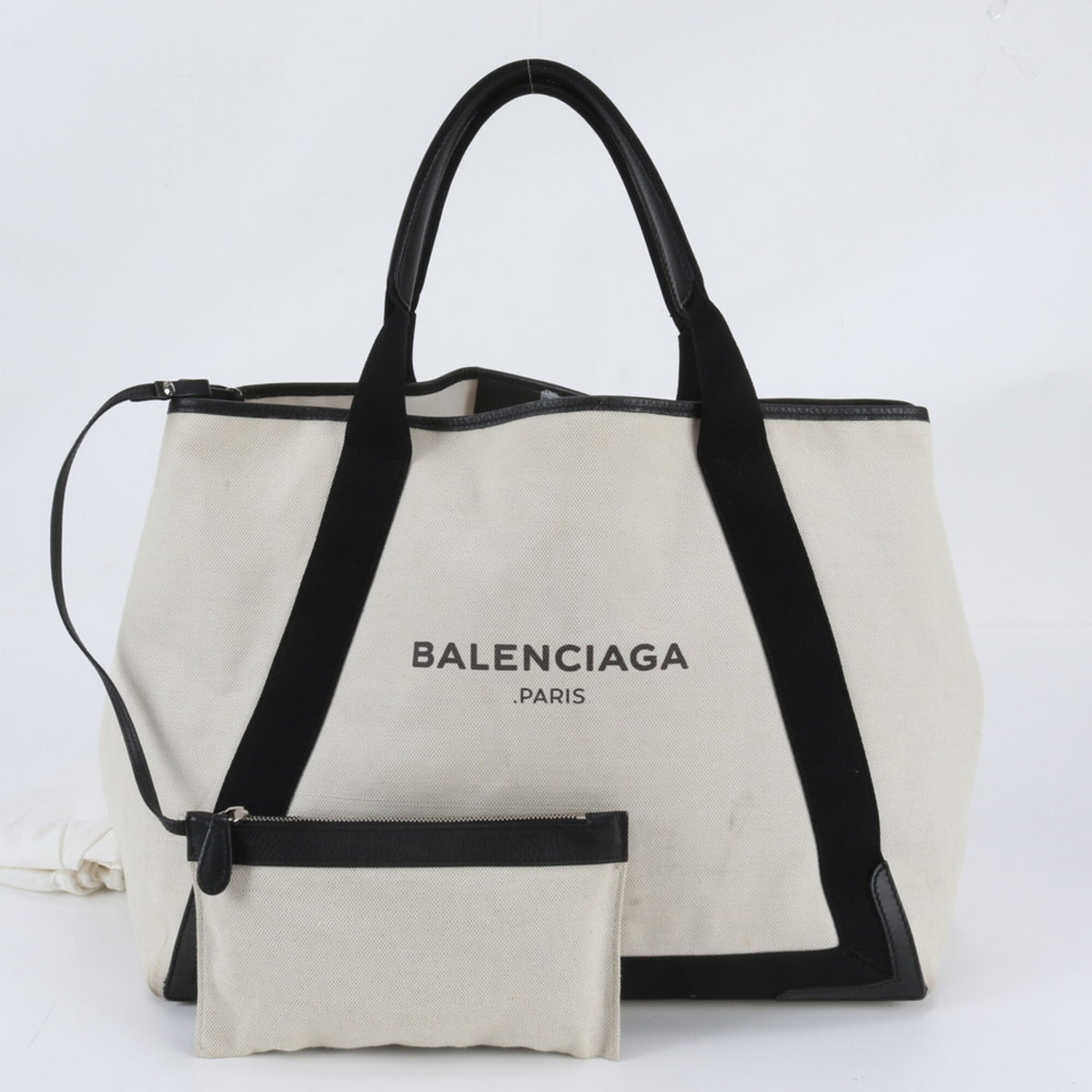 Balenciaga Black White Leather Canvas Handbag Shoulder Bag Tote Bag (Pre-Owned)