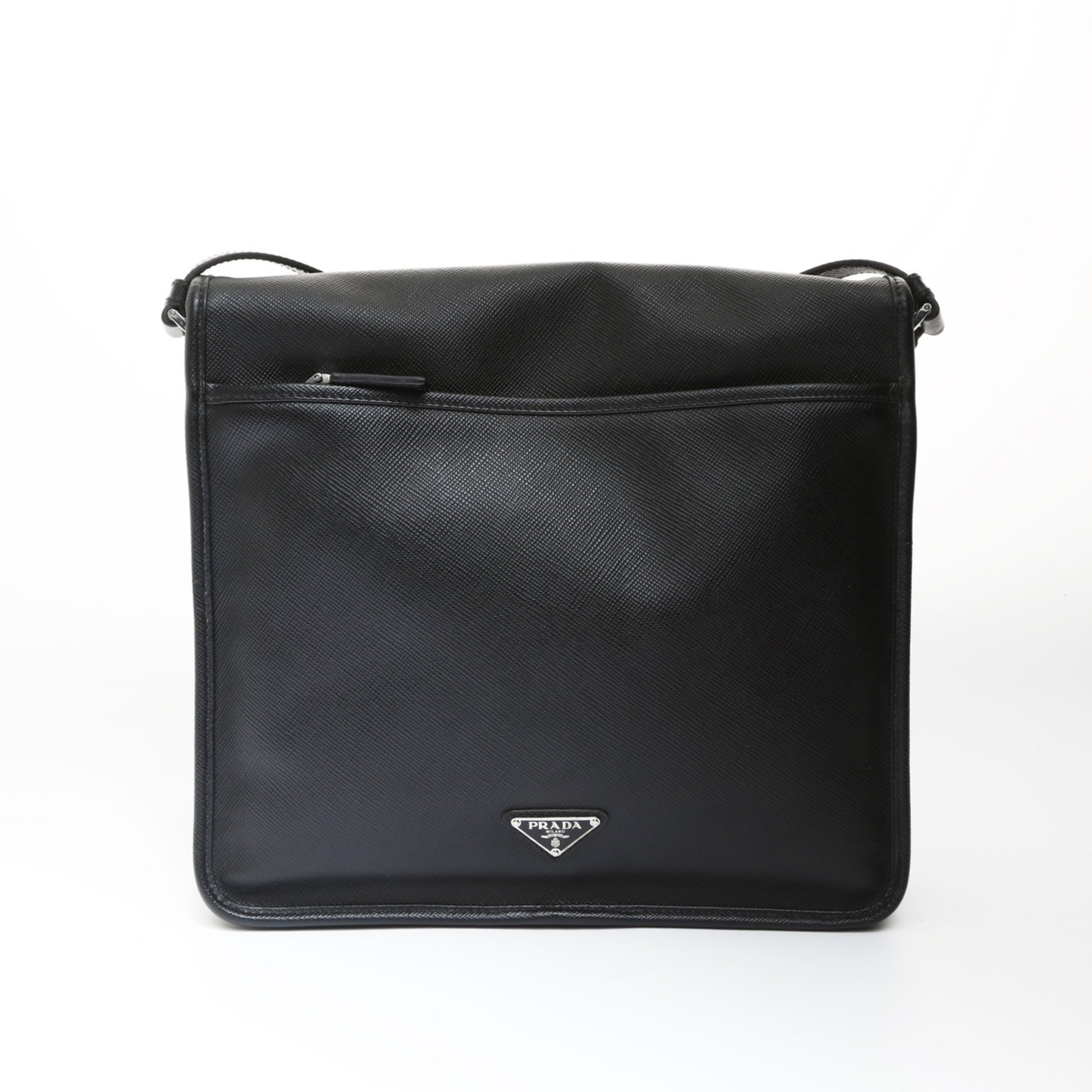 Prada Saffiano Black Leather Shoulder Bag (Pre-Owned)