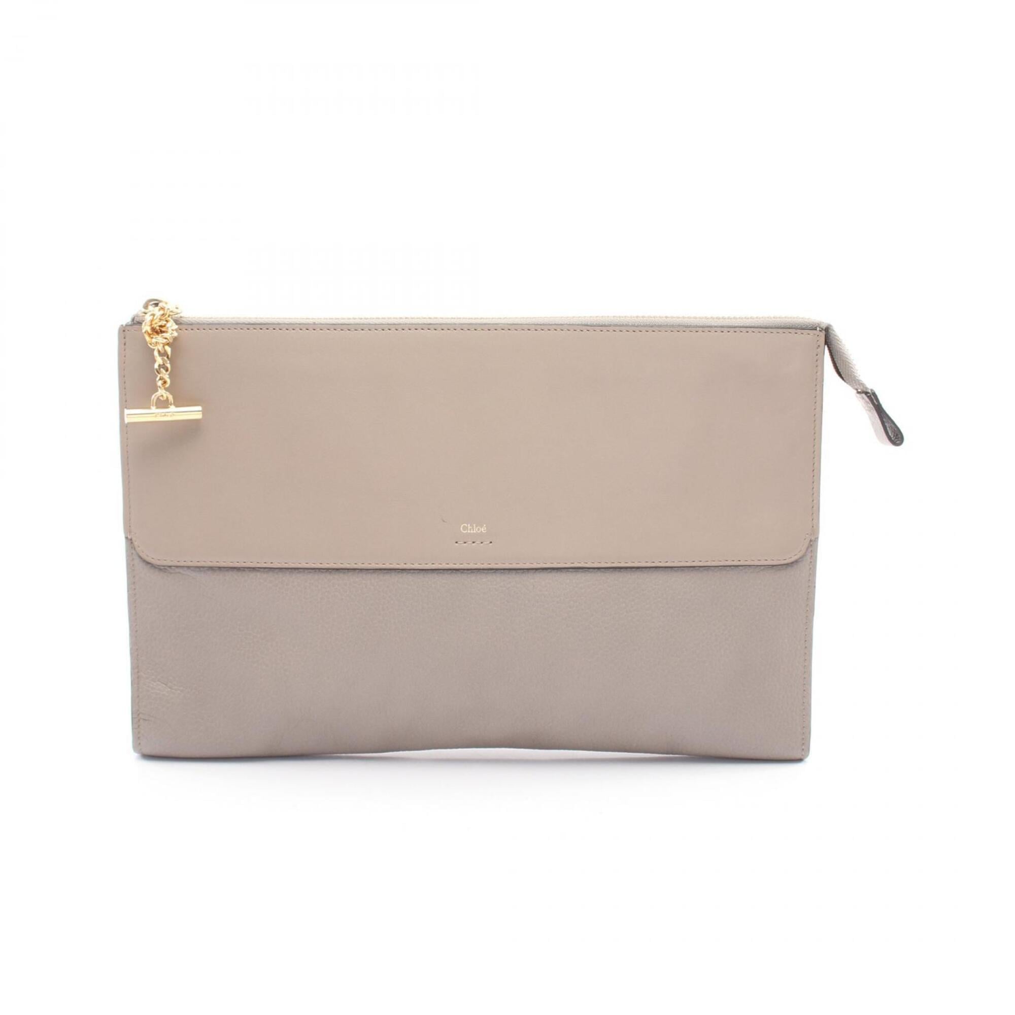 Chloé Beige Leather Clutch Bag Handbag (Pre-Owned)