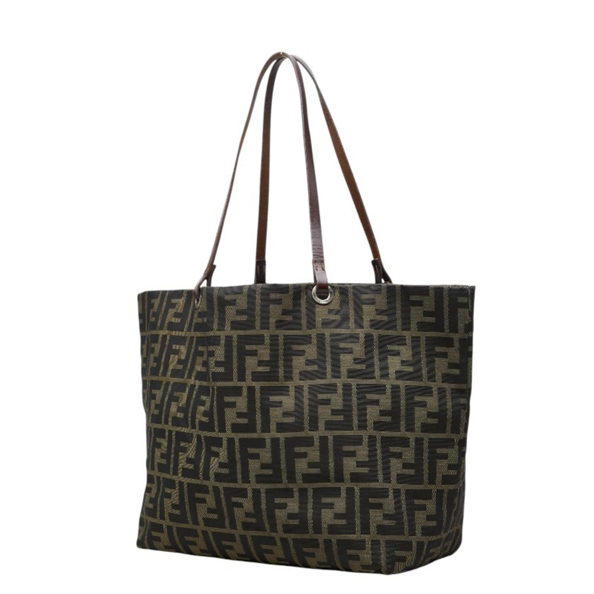 Fendi Brown Khaki Canvas Leather Handbag Tote Bag (Pre-Owned)