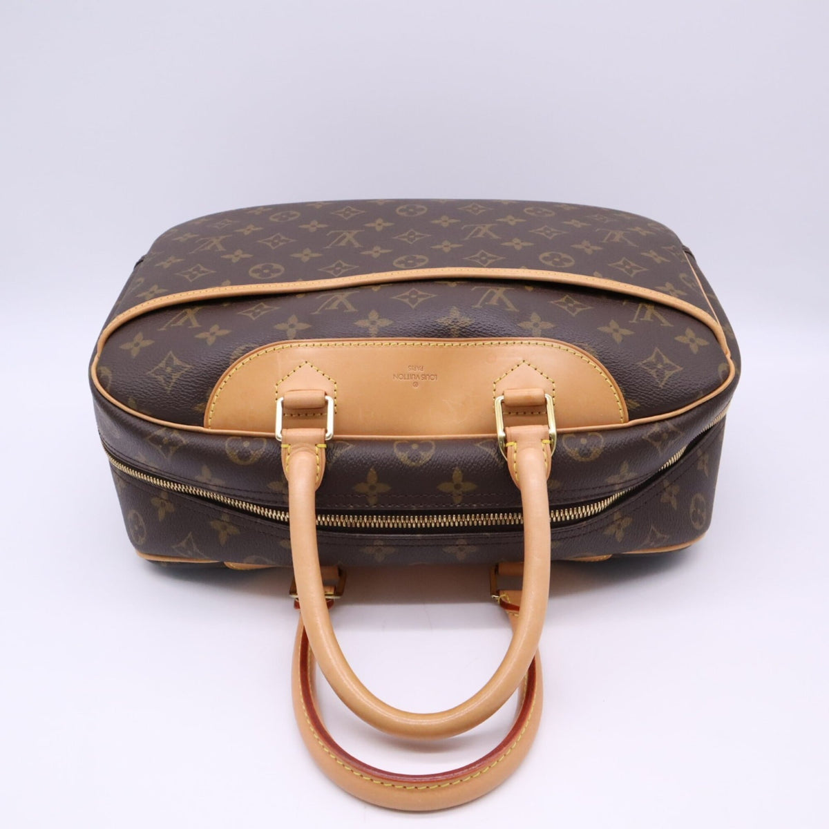 Louis Vuitton Beige Brown Coated Canvas Leather Handbag (Pre-Owned)