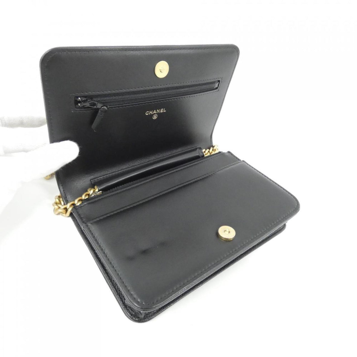 Chanel Black Grained Calfskin Chain/Shoulder Wallet (Pre-Owned)