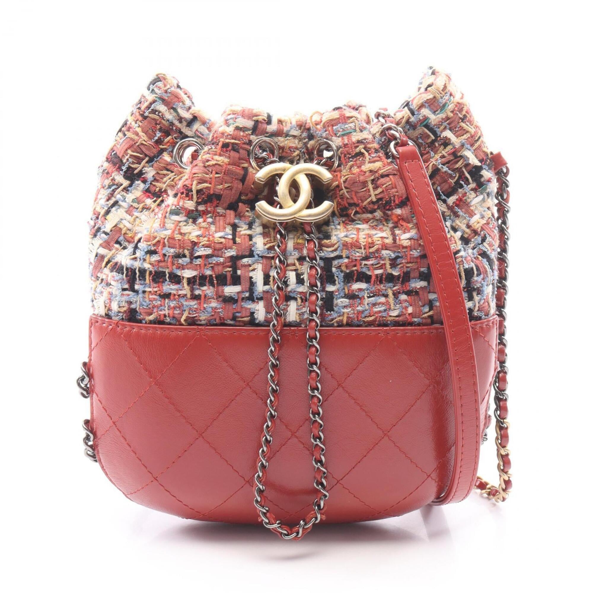 Chanel Bordeaux Multi-Color Fabric Leather Handbag Shoulder Bag (Pre-Owned)