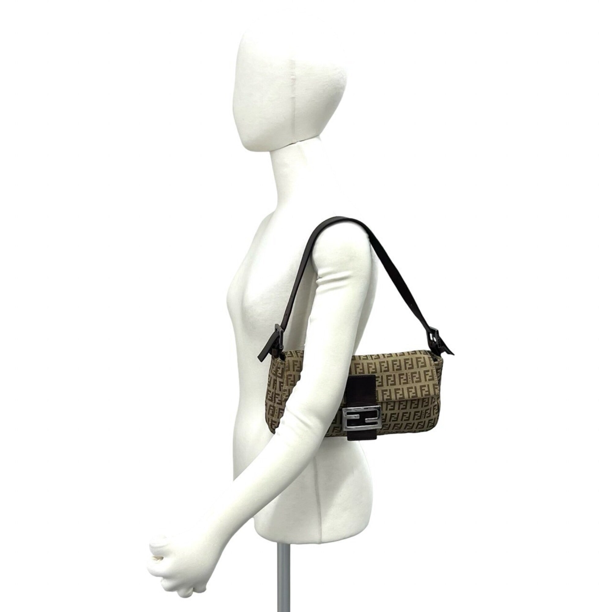 Fendi Beige Brown Canvas Leather Shoulder Bag (Pre-Owned)