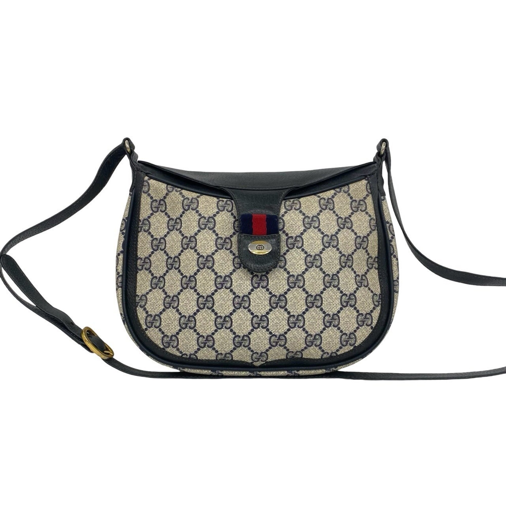Gucci Navy Red Color Leather Pvc Shoulder Bag (Pre-Owned)