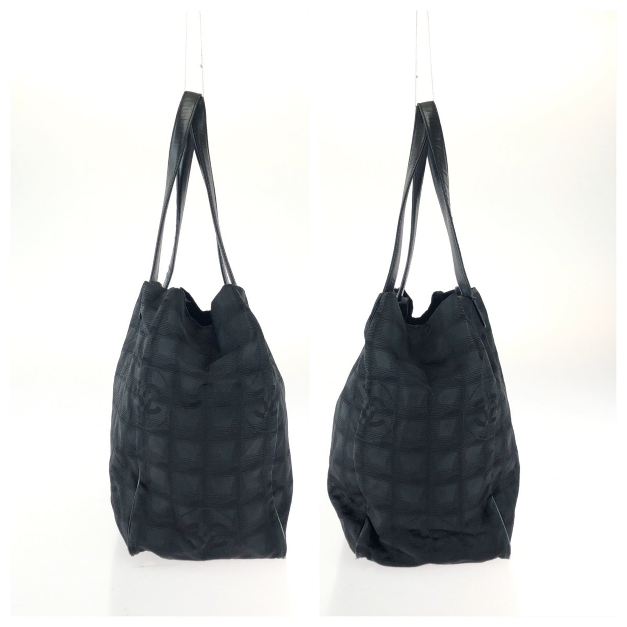 Chanel Black Nylon Leather Shoulder Bag Tote Bag (Pre-Owned)