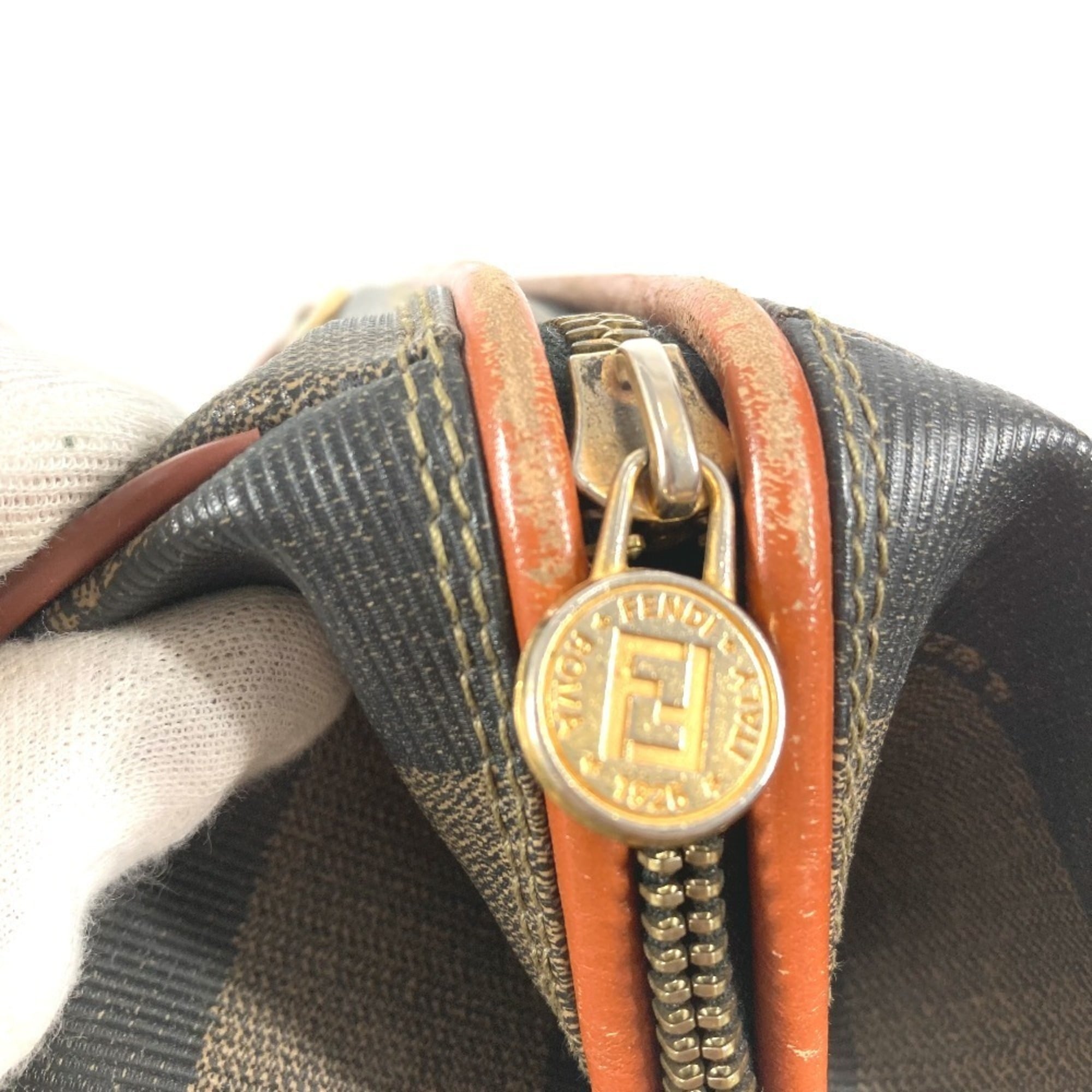 Fendi Khaki Pvc Leather Boston Bag Handbag (Pre-Owned)