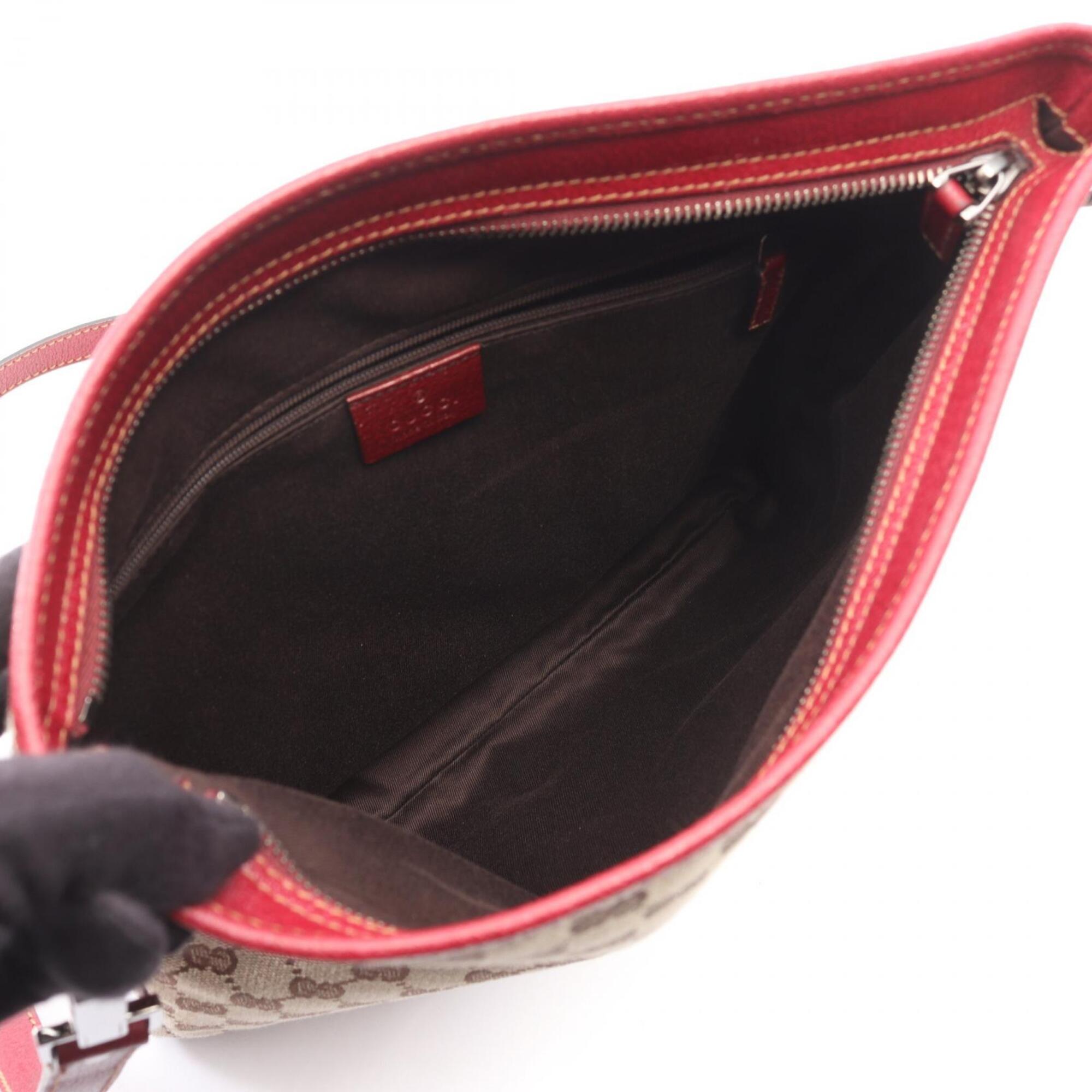Gucci Beige Bordeaux Canvas Leather Handbag Shoulder Bag (Pre-Owned)