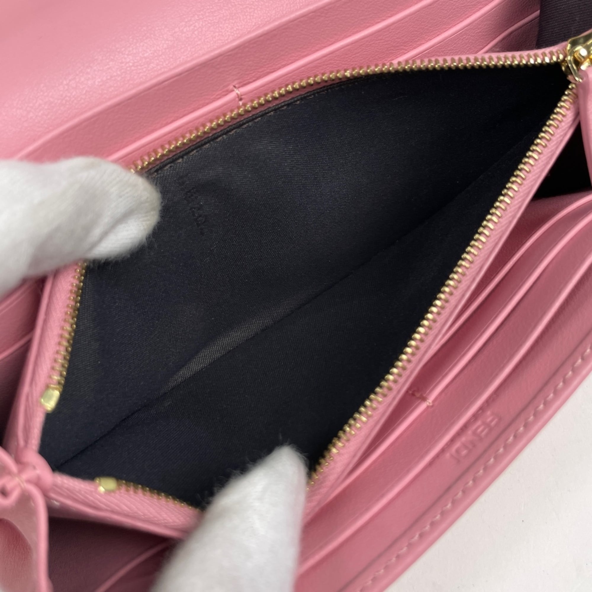 Fendi Brown Pink White Leather Long Wallet (Bi-Fold) (Pre-Owned)