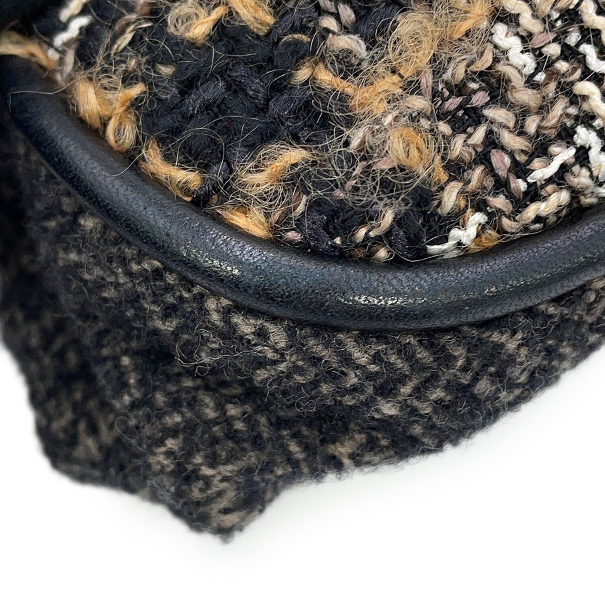 Chanel Black Dark Brown Multi-Color Tweed Leather Shoulder Bag (Pre-Owned)