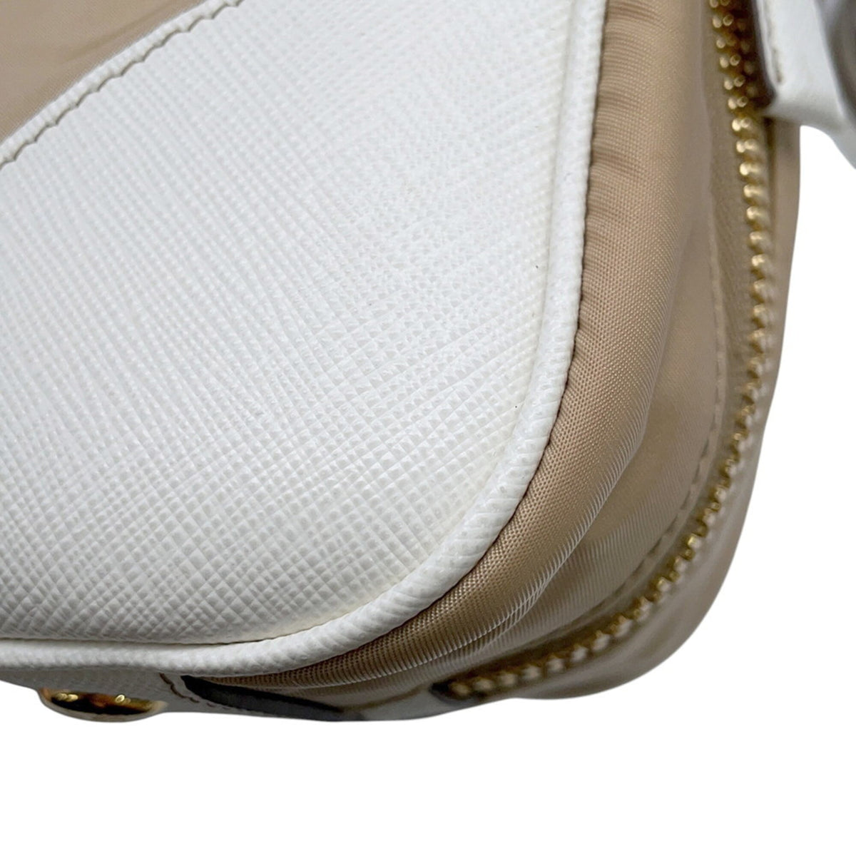 Prada Beige White Nylon Leather Handbag Shoulder Bag (Pre-Owned)