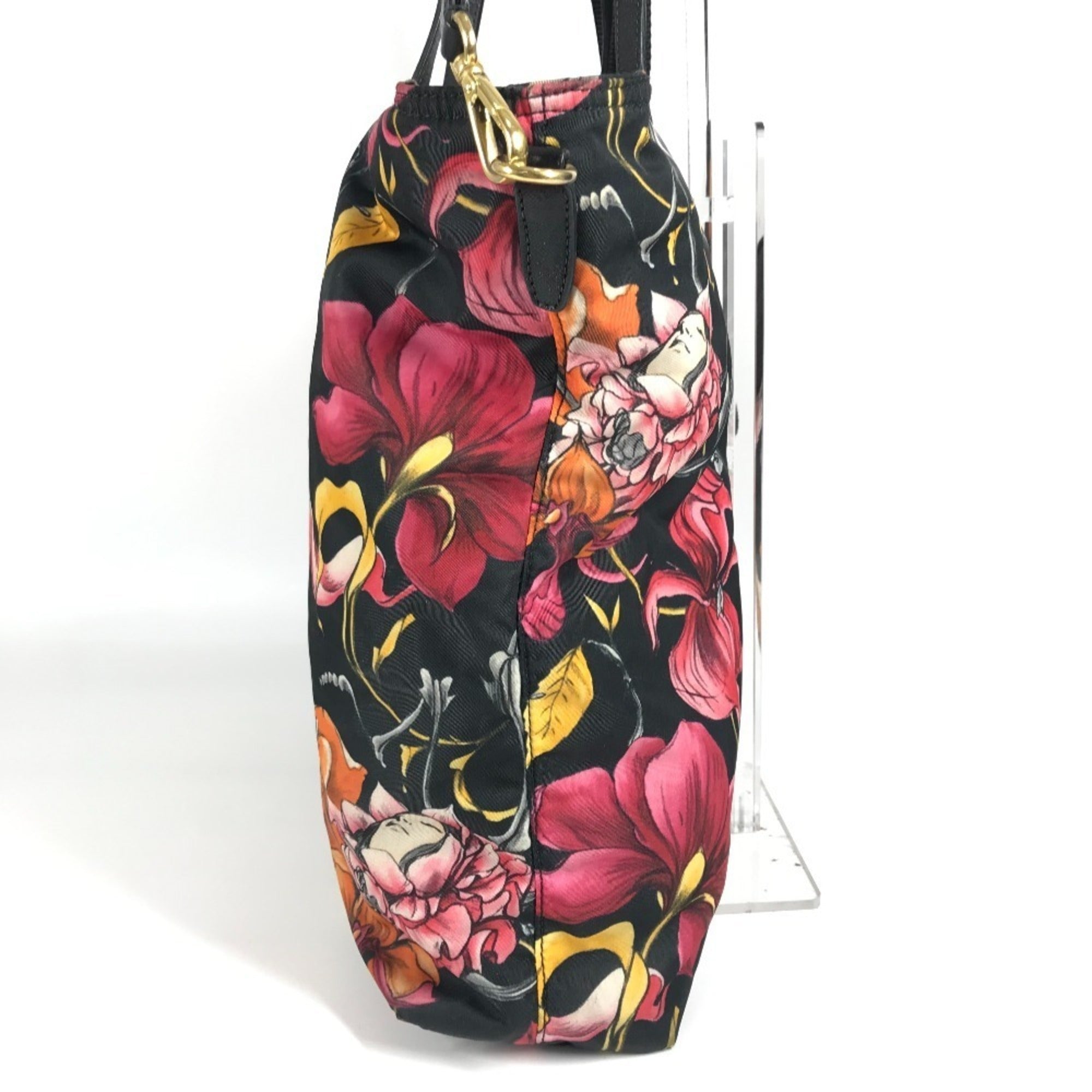 Prada Black Multi-Color Leather Nylon Handbag Shoulder Bag Tote Bag (Pre-Owned)