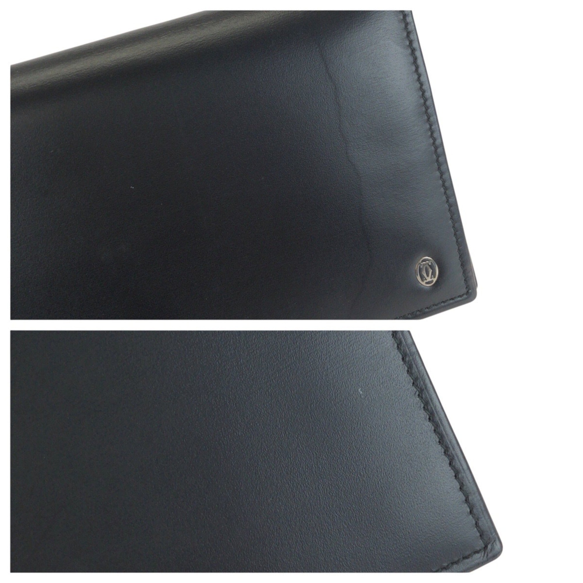 Cartier Black Leather Long Wallet (Bi-Fold) (Pre-Owned)