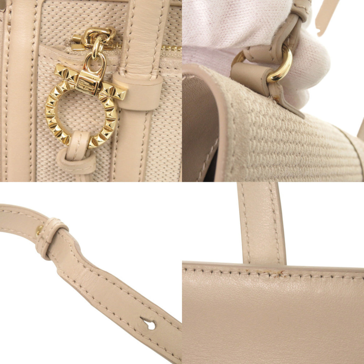 Salvatore Ferragamo Pink Beige Leather Suede Handbag Shoulder Bag (Pre-Owned)
