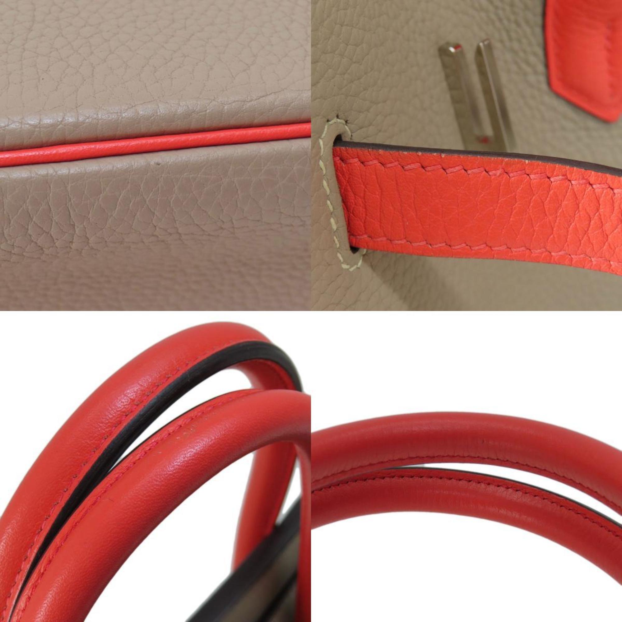 Hermes Grayish Red Color Taurillon Clemence Leather Handbag (Pre-Owned)