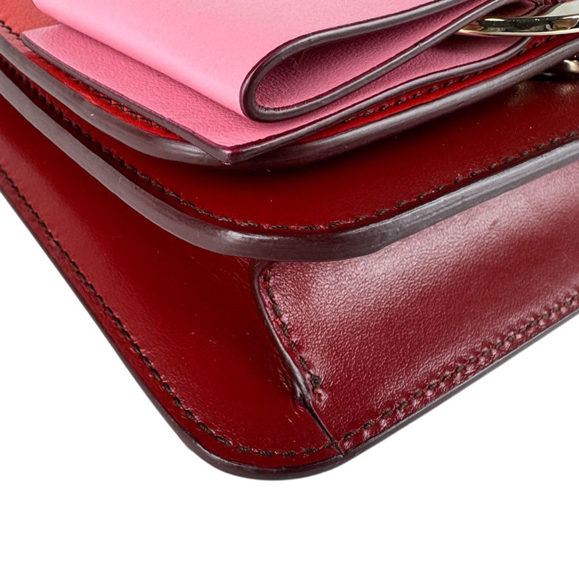 Salvatore Ferragamo Pink Red Color Leather Shoulder Bag (Pre-Owned)