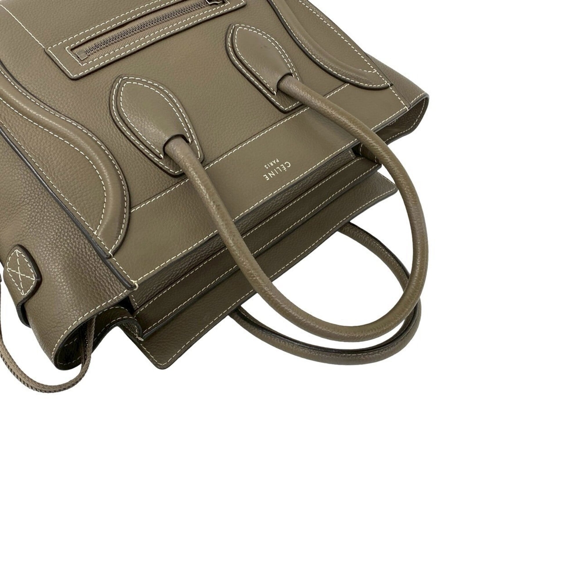 Celine Beige Gray Leather Boston Bag Handbag Tote Bag (Pre-Owned)