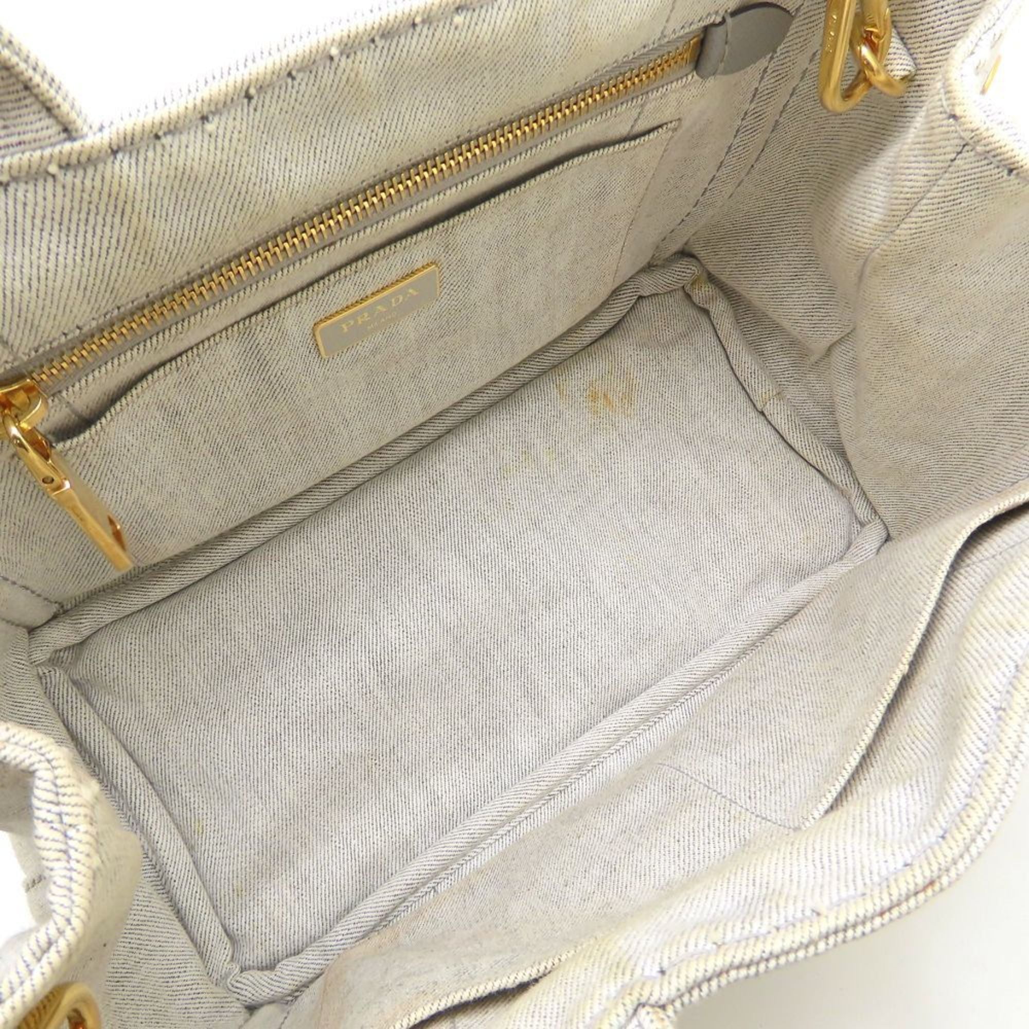 Prada Canapa Bianco White Denim Handbag Tote Bag (Pre-Owned)