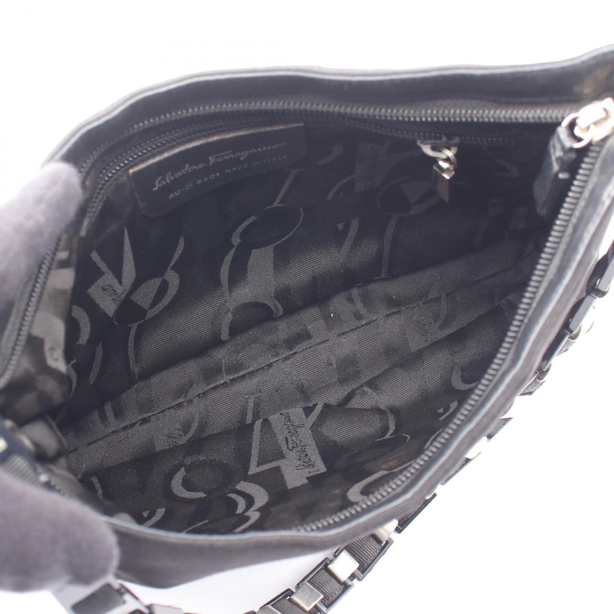 Salvatore Ferragamo Black Canvas Handbag Shoulder Bag (Pre-Owned)