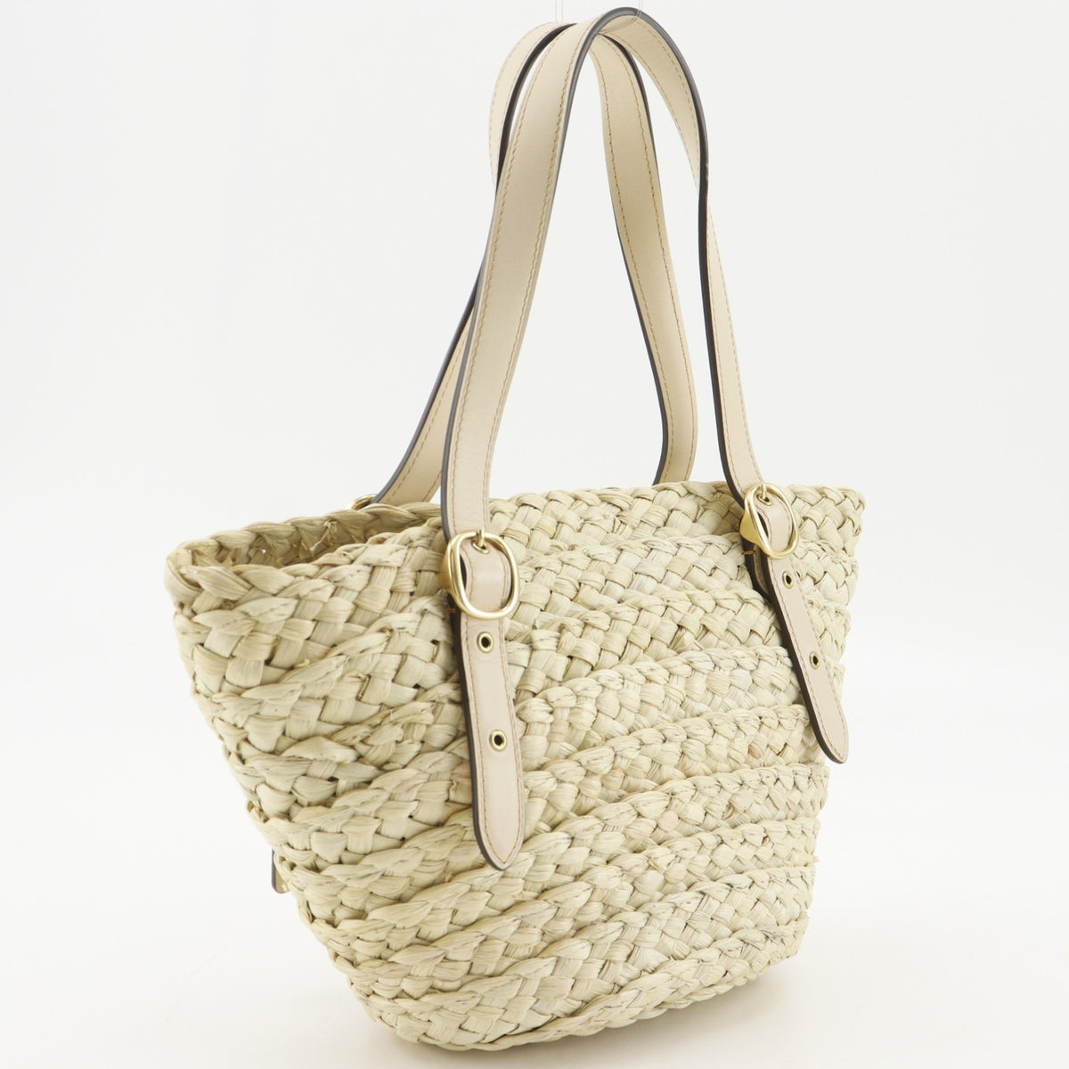 Coach Beige Straw Leather Tote Bag (Pre-Owned)