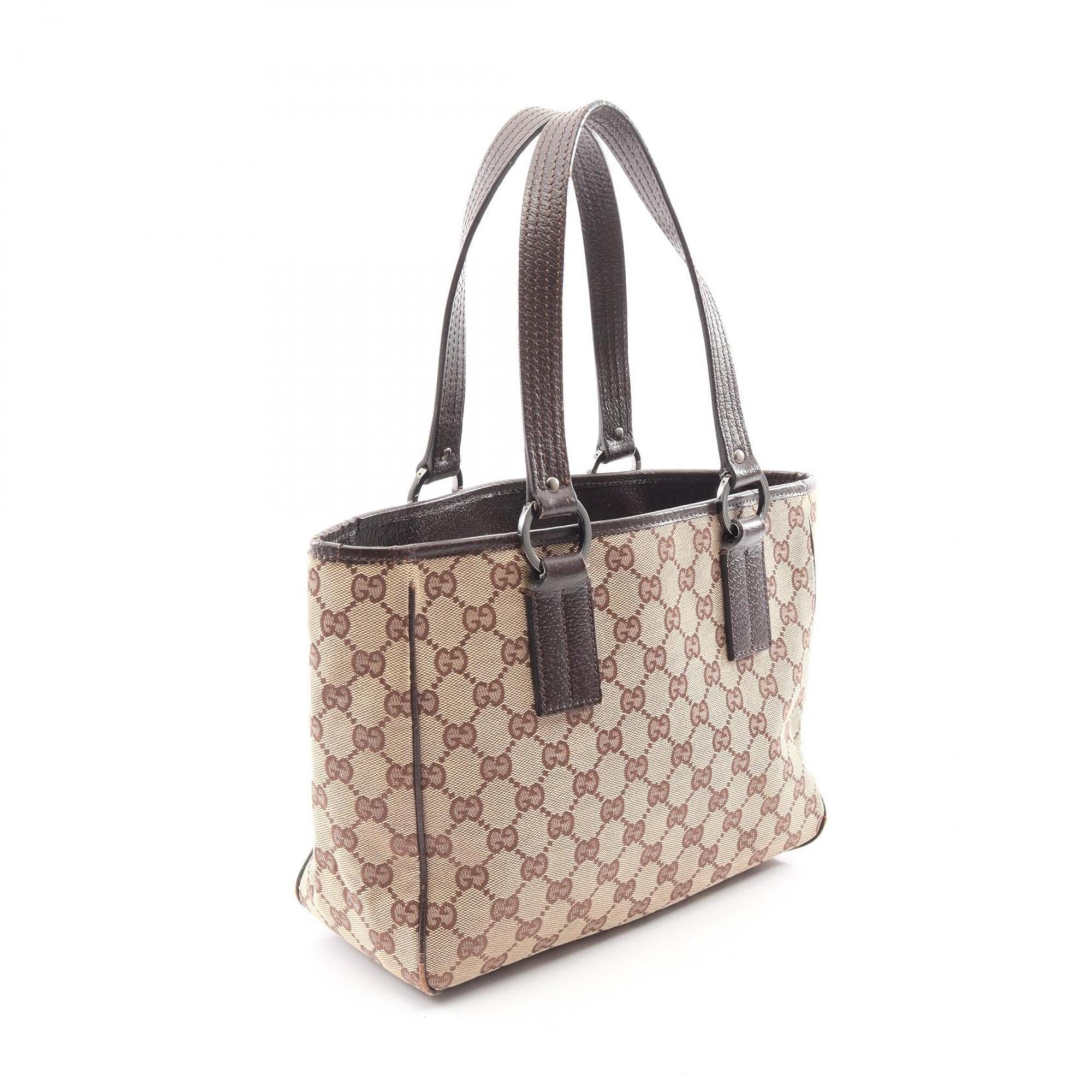 Gucci Beige Brown Canvas Leather Handbag Tote Bag (Pre-Owned)