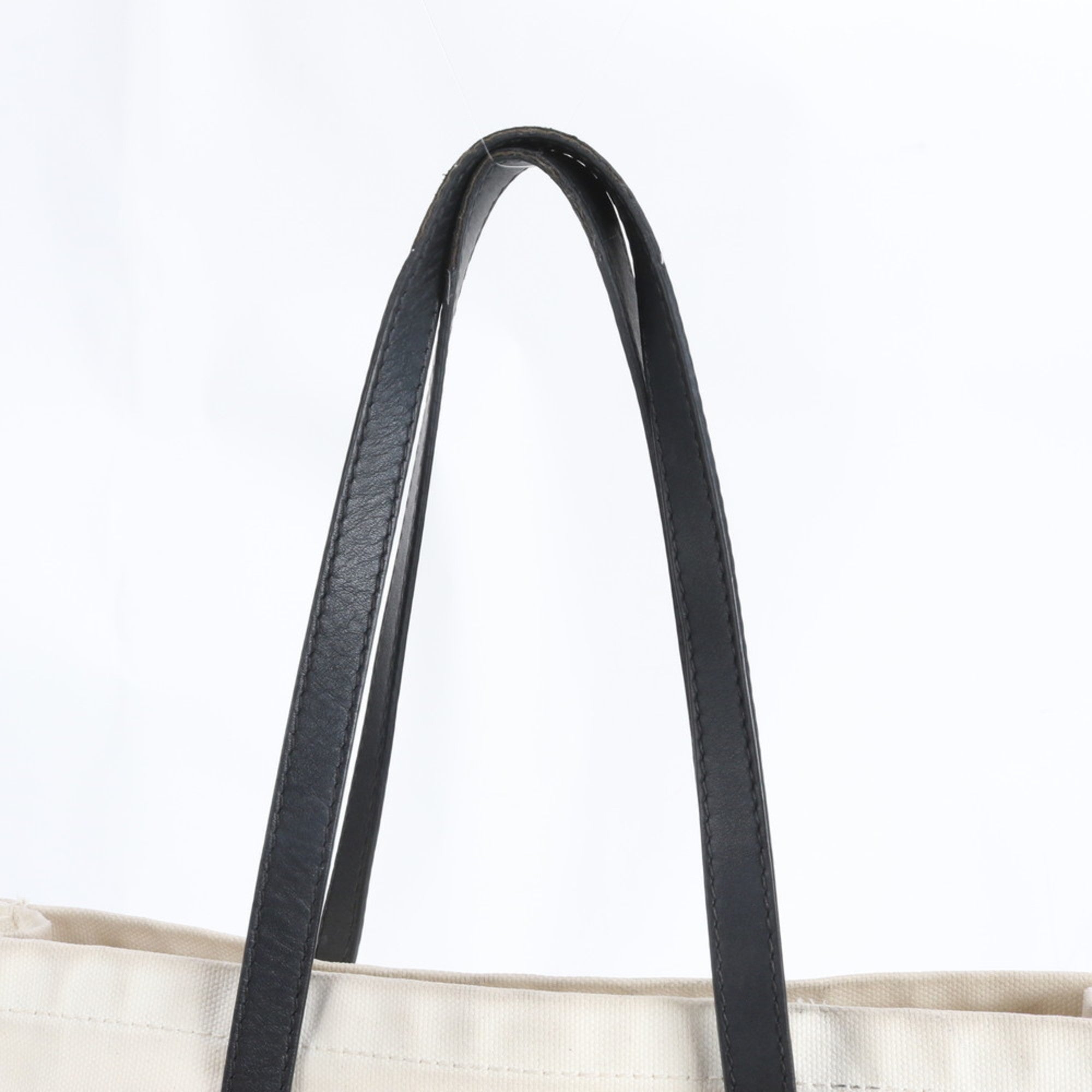 Jimmy Choo Black Off-White Leather Canvas Handbag Tote Bag (Pre-Owned)