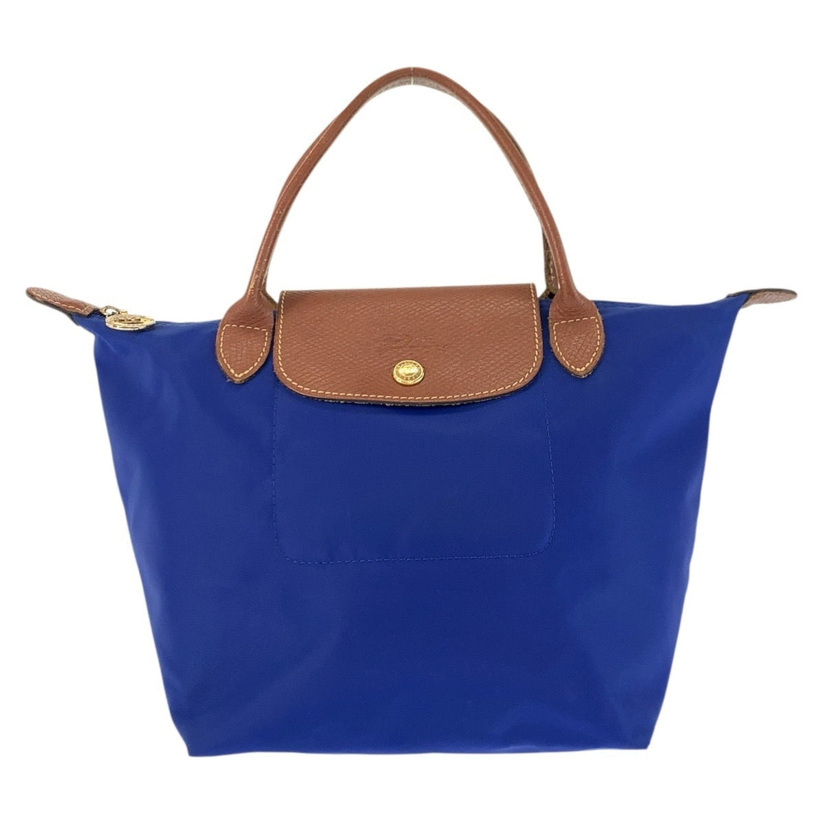 Longchamp Blue Brown Nylon Leather Handbag Tote Bag (Pre-Owned)