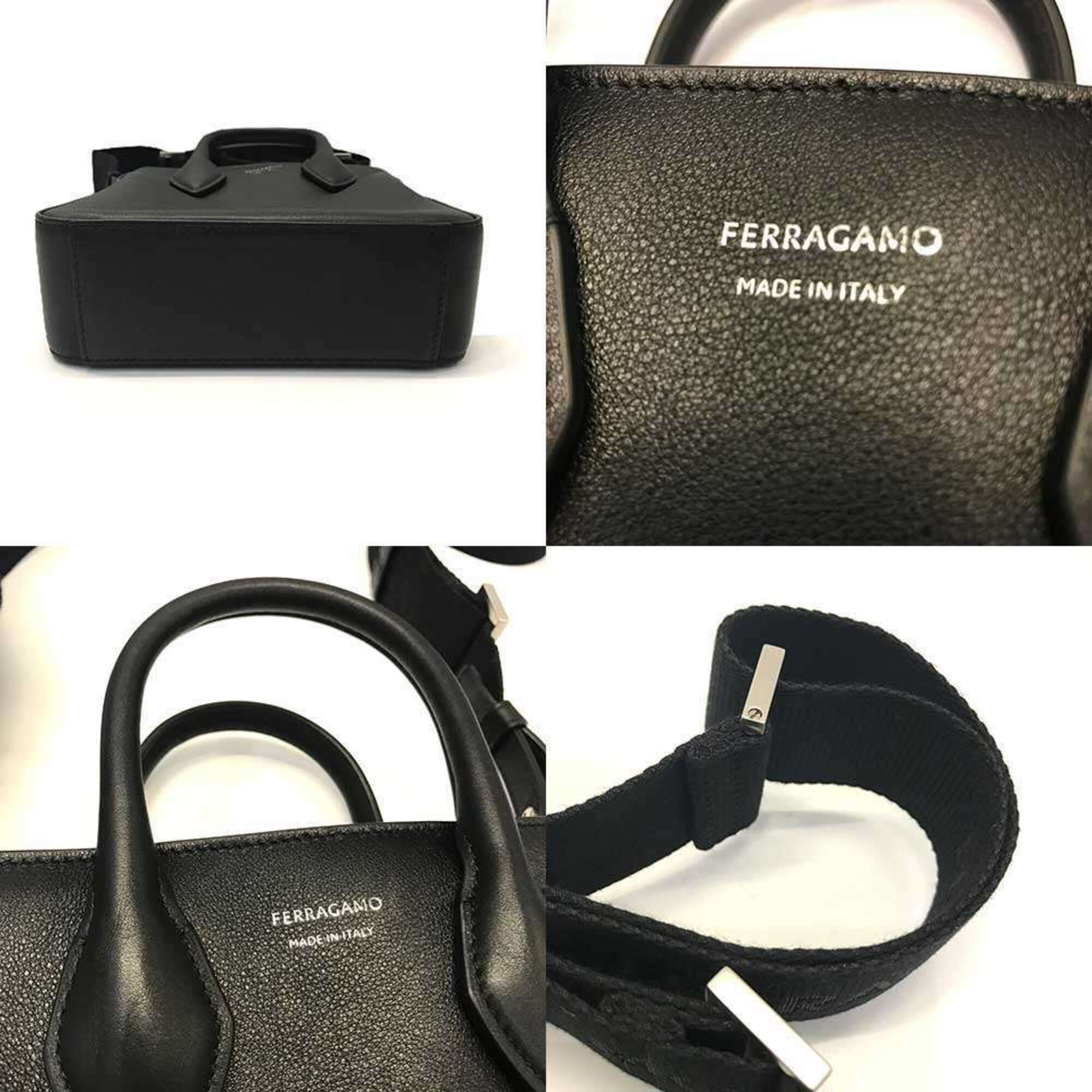Salvatore Ferragamo Black Leather Jacquard Shoulder Bag (Pre-Owned)