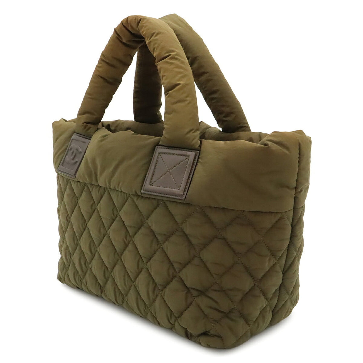 Chanel Green Khaki Nylon Leather Handbag Tote Bag (Pre-Owned)