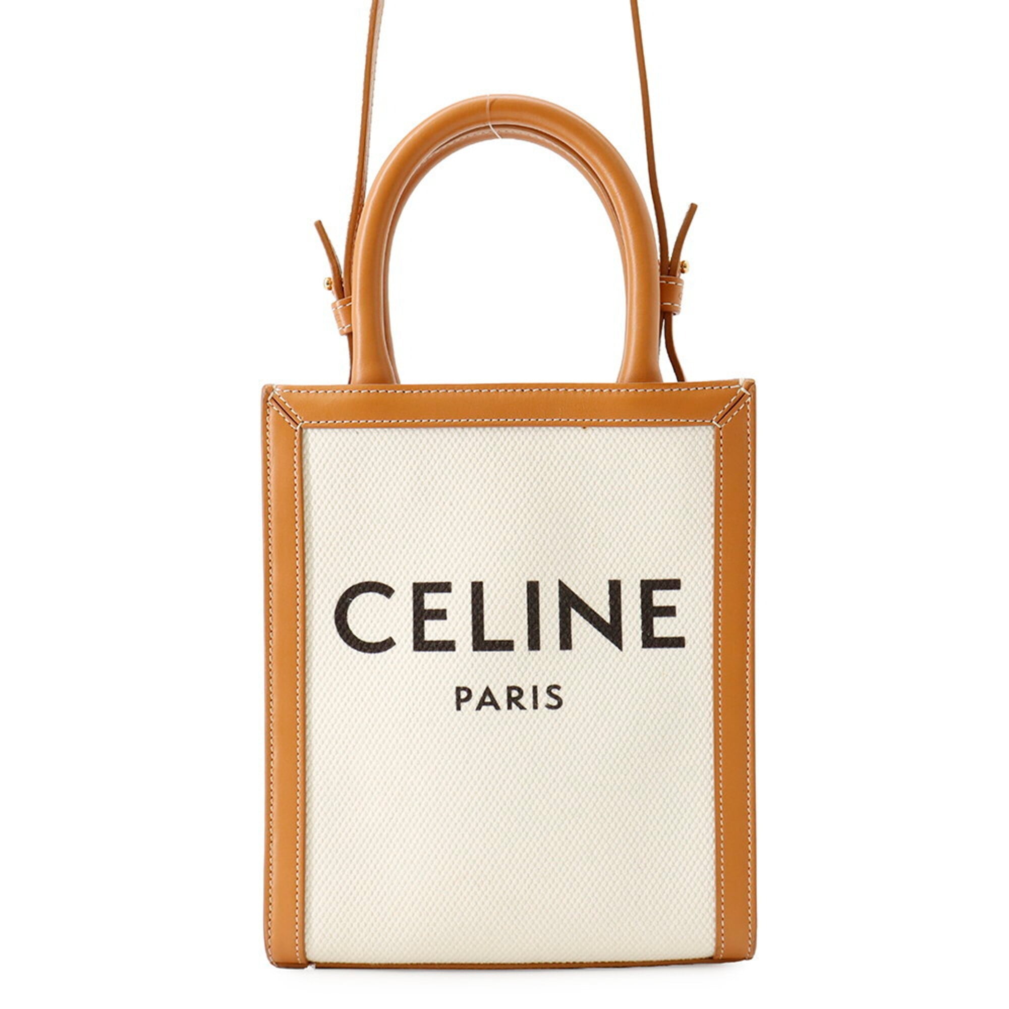 Celine Beige Brown Canvas Leather Handbag (Pre-Owned)