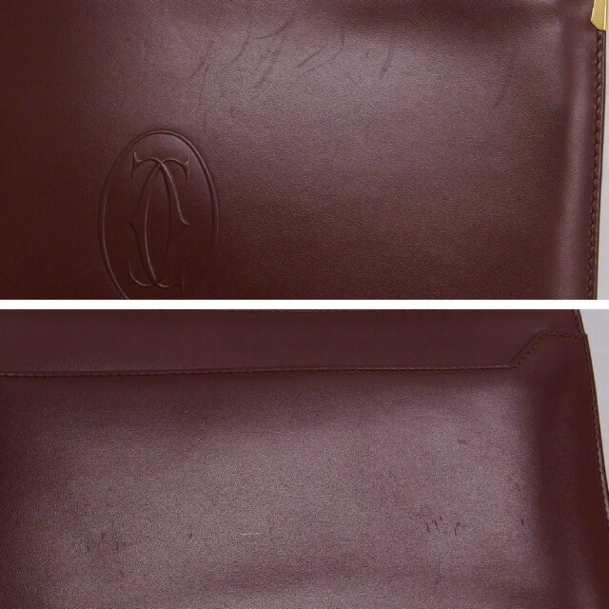 Cartier Bordeaux Red Color Leather Clutch Bag Pouch (Pre-Owned)