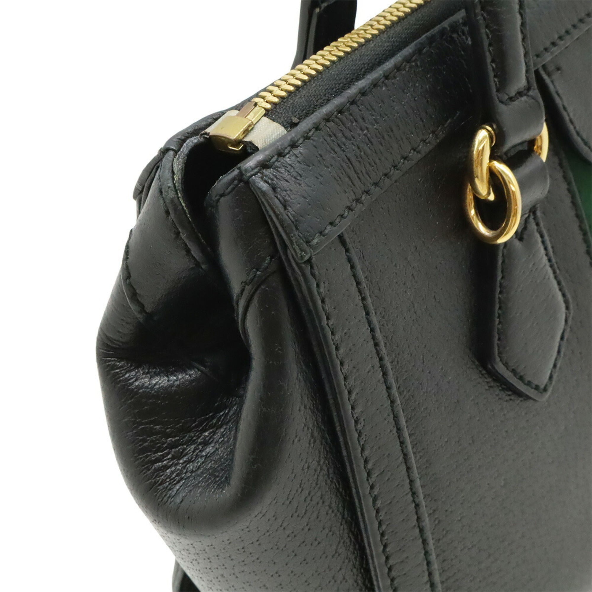 Gucci Black Green Red Color Leather Handbag Tote Bag (Pre-Owned)